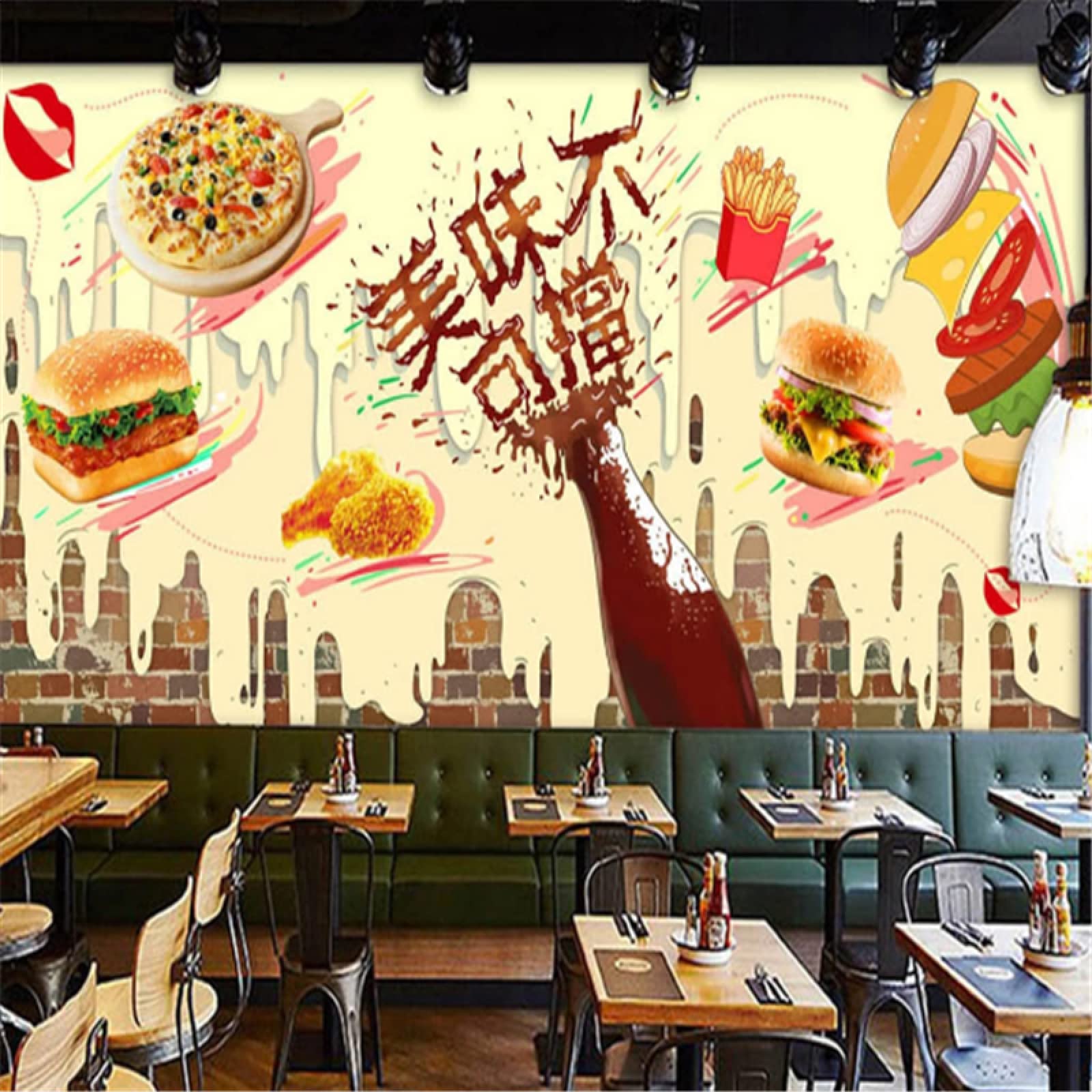 CQDSQN 3D Auto-adhésif PVC Papier peint Burger fast food restaurant