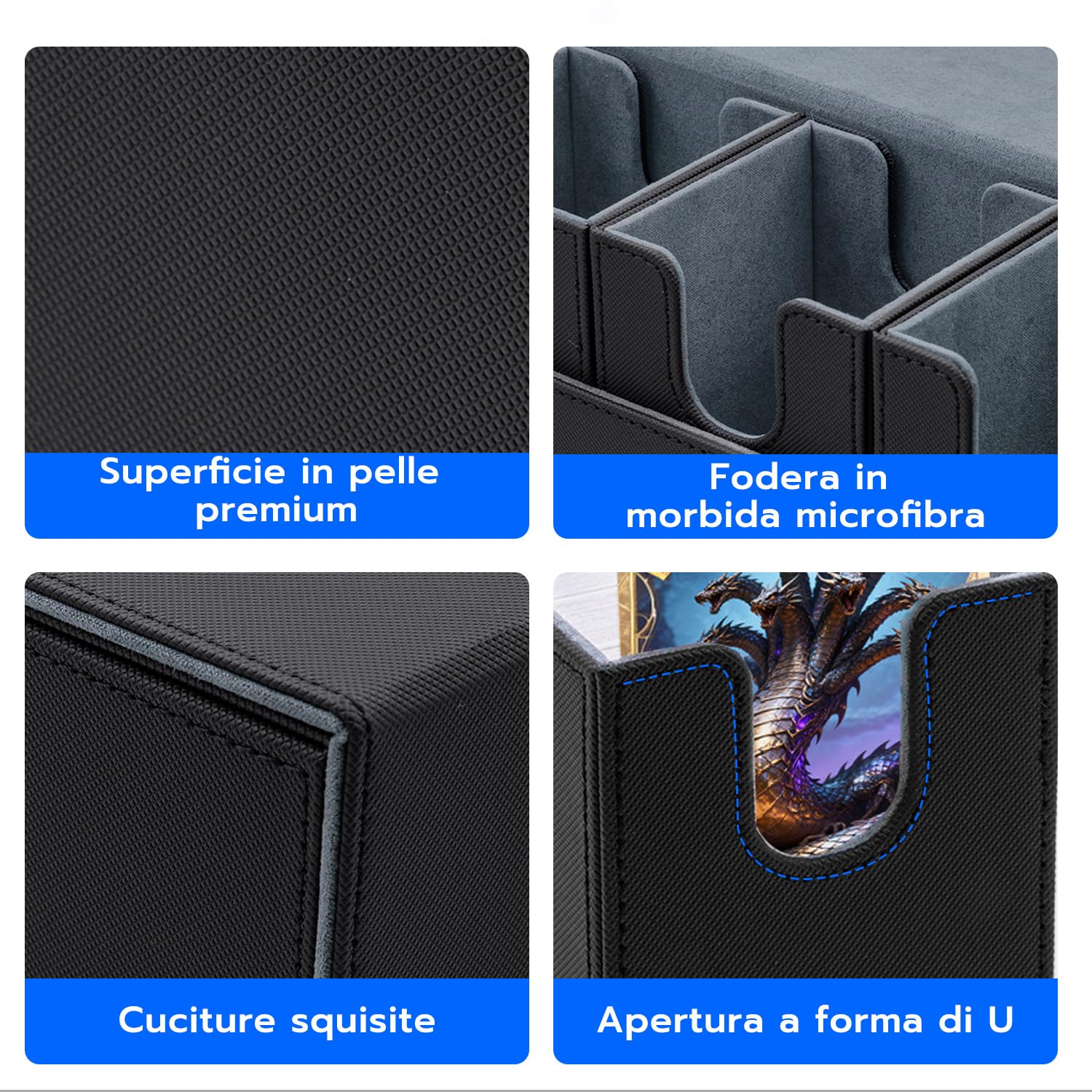 5 in 1 Box Porta Mazzo per Carte MTG Capacità di 800+ Senza Maniche Carte con Dice Tray, Magnetic Flip Deck Box per le Carte di Magic Commander TCG-Nero