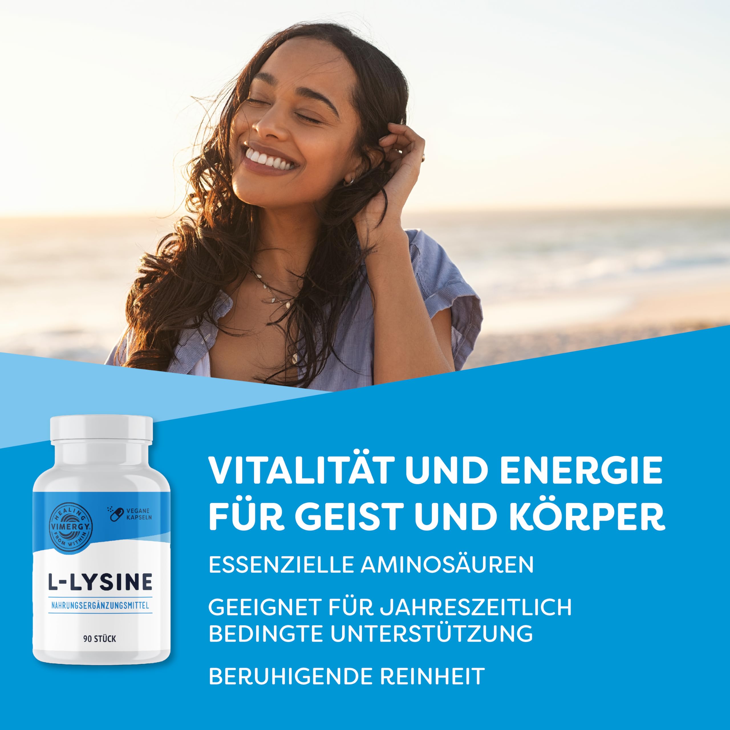 Vimergy L-Lysine 500 mg Kapseln, 90 Einnahmen – L-Lysin Aminosäuren Kapseln – Vegane Kapsel ohne Gelstoffe – Gentechnik- und Glutenfrei, keine Gelatine, Koscher (90 Stück)
