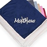 Personalized Sherpa Blanket - Reversible Custom Blanket with Micro Mink & Faux Lambswool, Throw Blankets for Bed & Couch - Navy (50