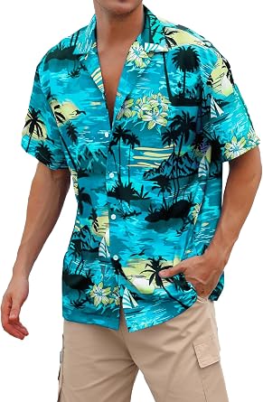 Cromoncent Hawaiian Shirt for Boy&Men Short Sleeve Cuban Collar Tropical Holiday Summer Beach Shirts
