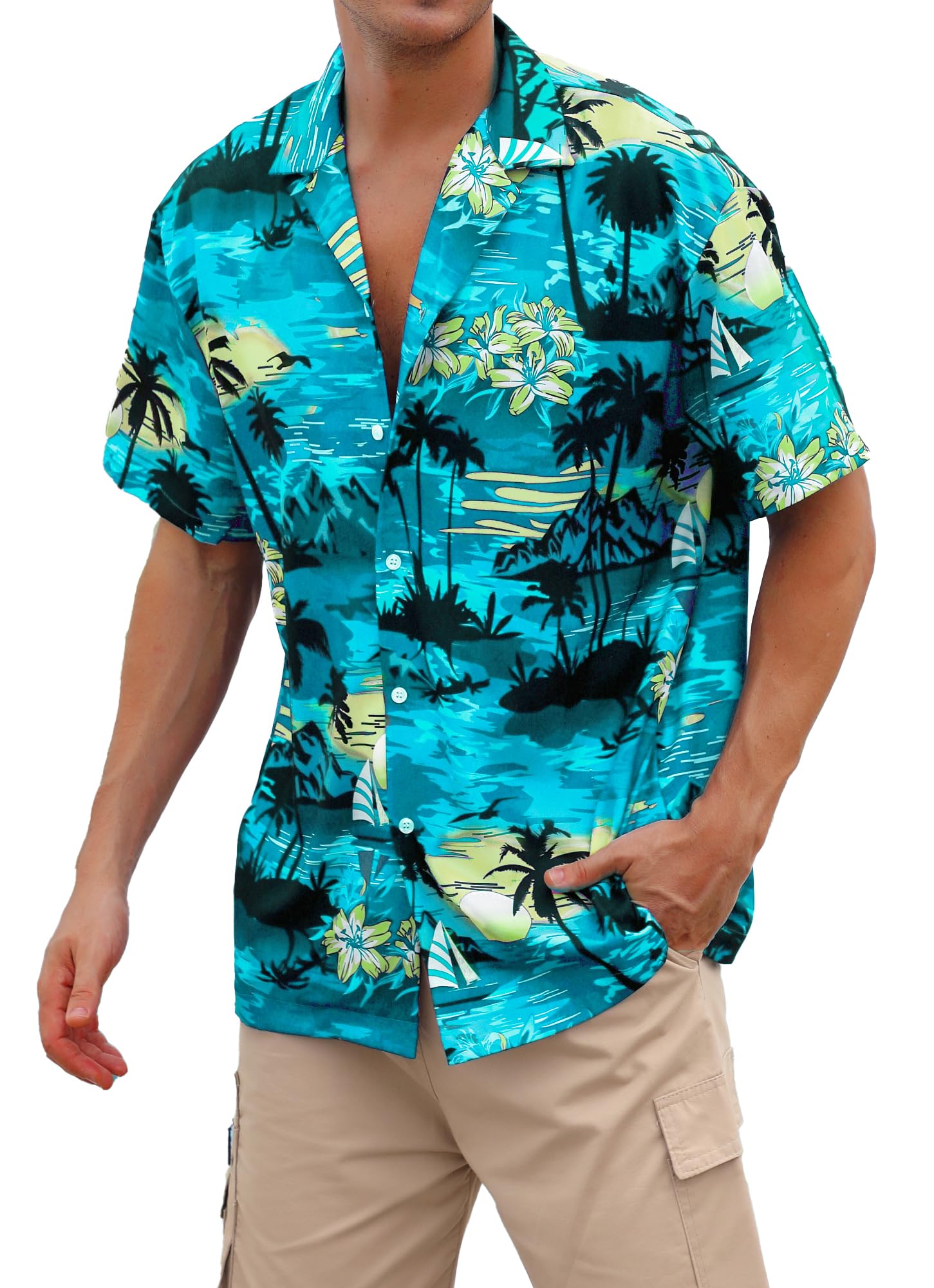 Cromoncent Hawaiian Shirt for Boy&amp;Men Short Sleeve Cuban Collar Tropical Holiday Summer Beach Shirts