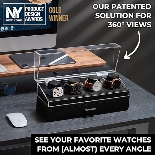 Miniatura 3 de Holme & Hadfield Estuche de madera de alta calidad con 4 ranuras, caja de reloj hecha a mano para hombre con cajón de accesorios, cubierta con