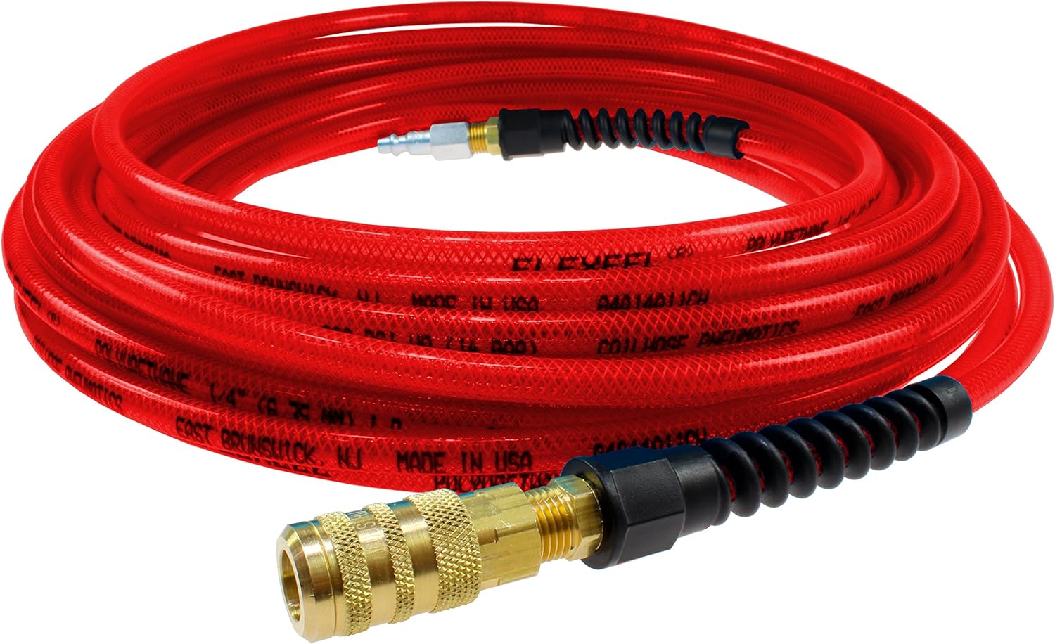 Coilhose Pneumatics PFE4025TRS15X Flexeel Reinforced Polyurethane Air Hose, 1/4 ID, 25' Length with 1/4 Industrial Coupler & Connector