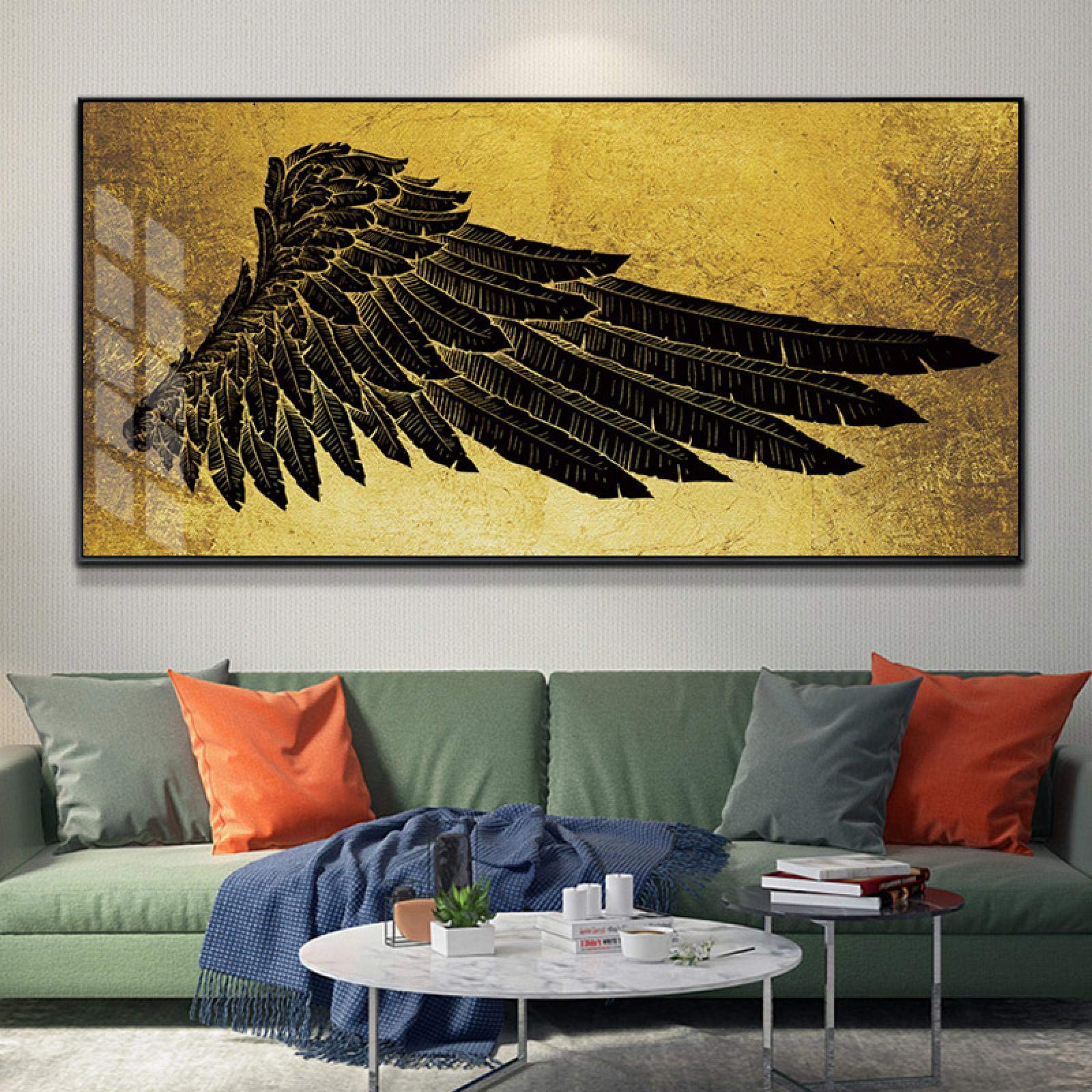 Tableau plume d'or abstrait impression sur toile haut de gamme pour intérieur chic - 6