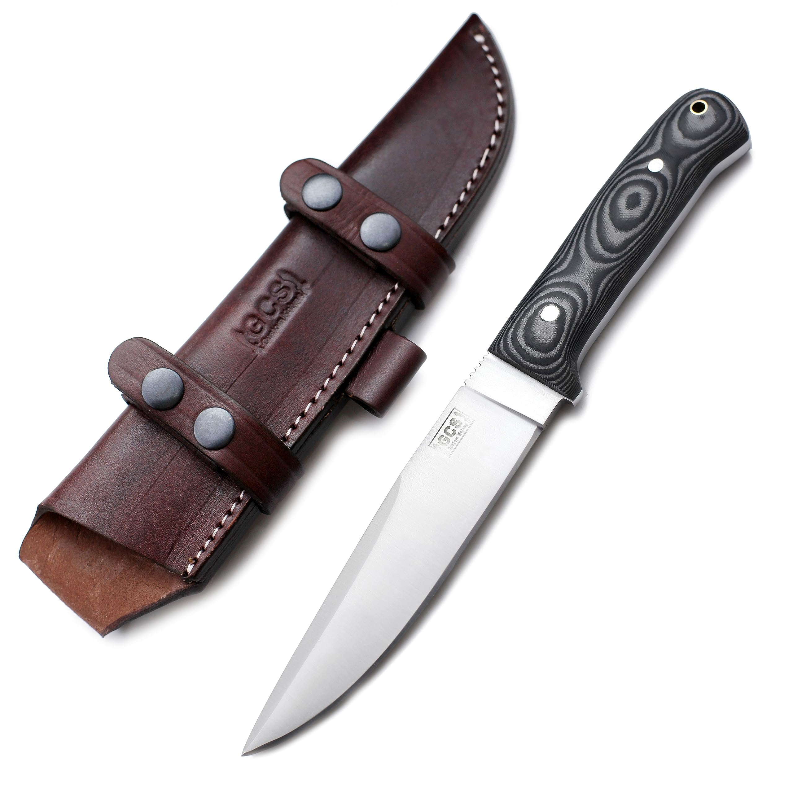 GCS Handmade Micarta Handle D2 Tool Steel Tactical Hunting Knife with leather sheath Full tang blade designed for Hunting & EDC GCS 19