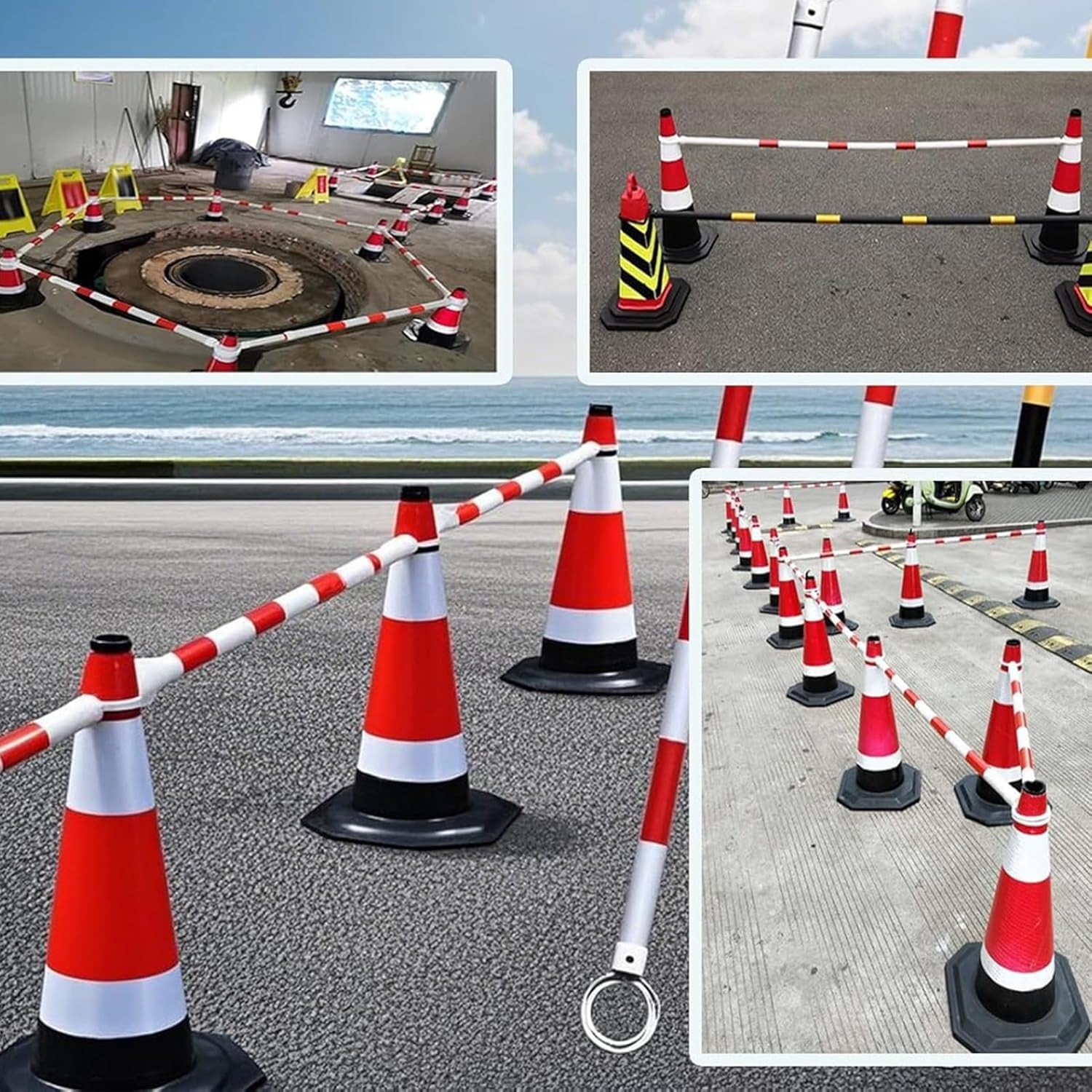 Adjustable Portable Traffic Cone Bar - 3ft to 6ft, Reusable & Retractable for Parking Lots & Warehouses, 6PCS Yellow Safety Cone Bar (1.25m-2m)