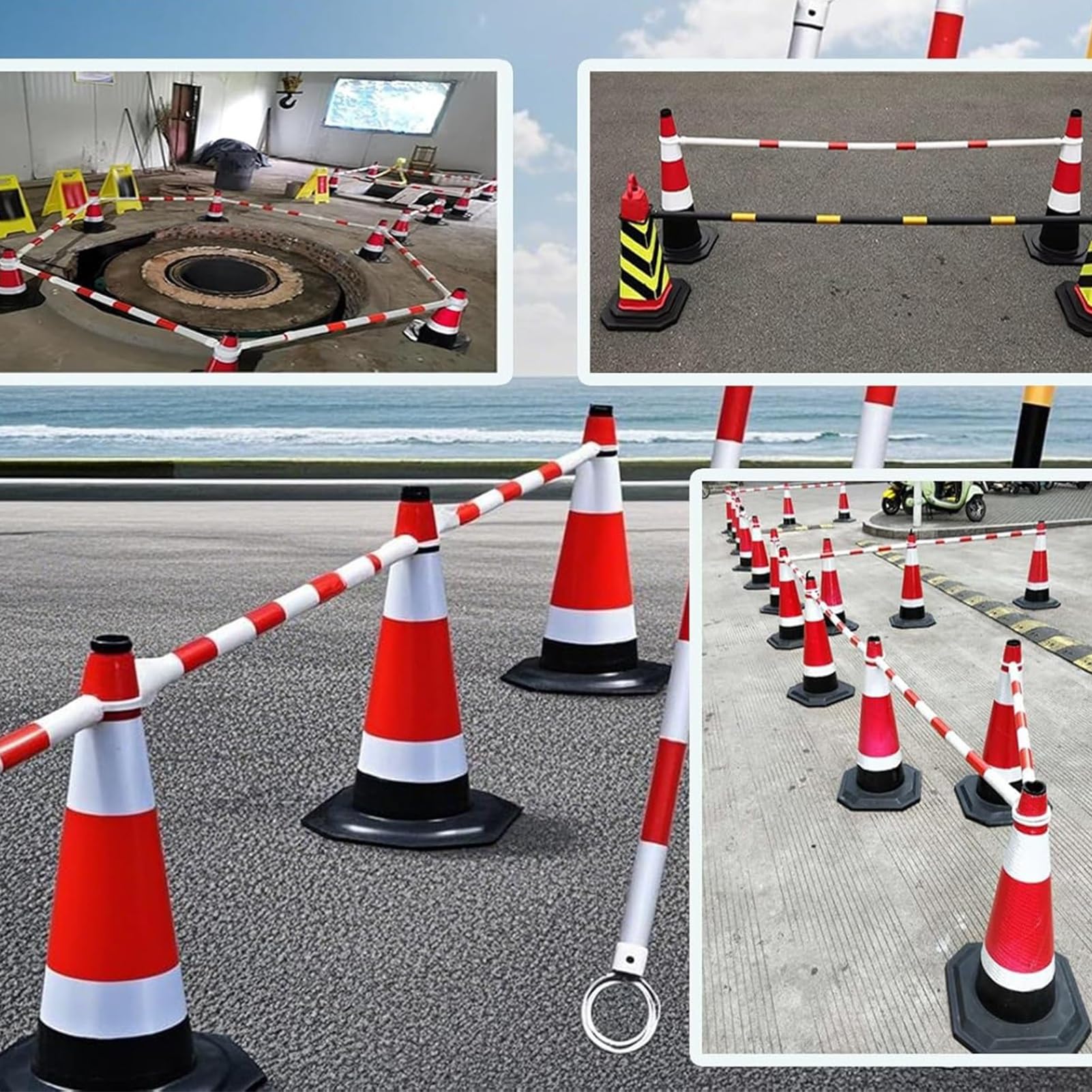 Barrera retráctil de Conos de tráfico con Cinta de Seguridad de PVC, 20 Unidades Rojas de 1,25 m a 2 m para Obras Viales, Eventos y Control de multitudes - Duradera, Reflectante y fácil de u