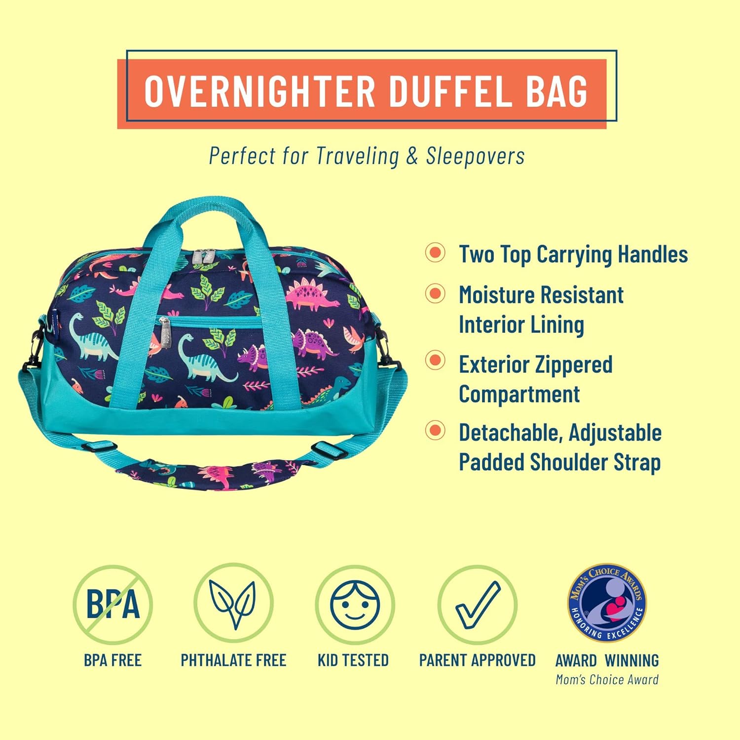 Wildkin Plush Blanket Bundle with Overnighter Duffel Bag (Darling Dinosaurs)