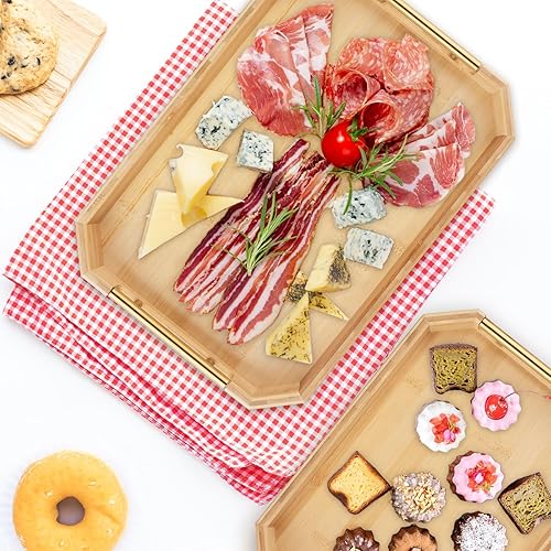 Miniatura 13 de Parmedu Bandeja de bambú natural: bandeja de desayuno de madera gruesa en tamaño grande con asas de metal ergonómicas y estéticas, para servir