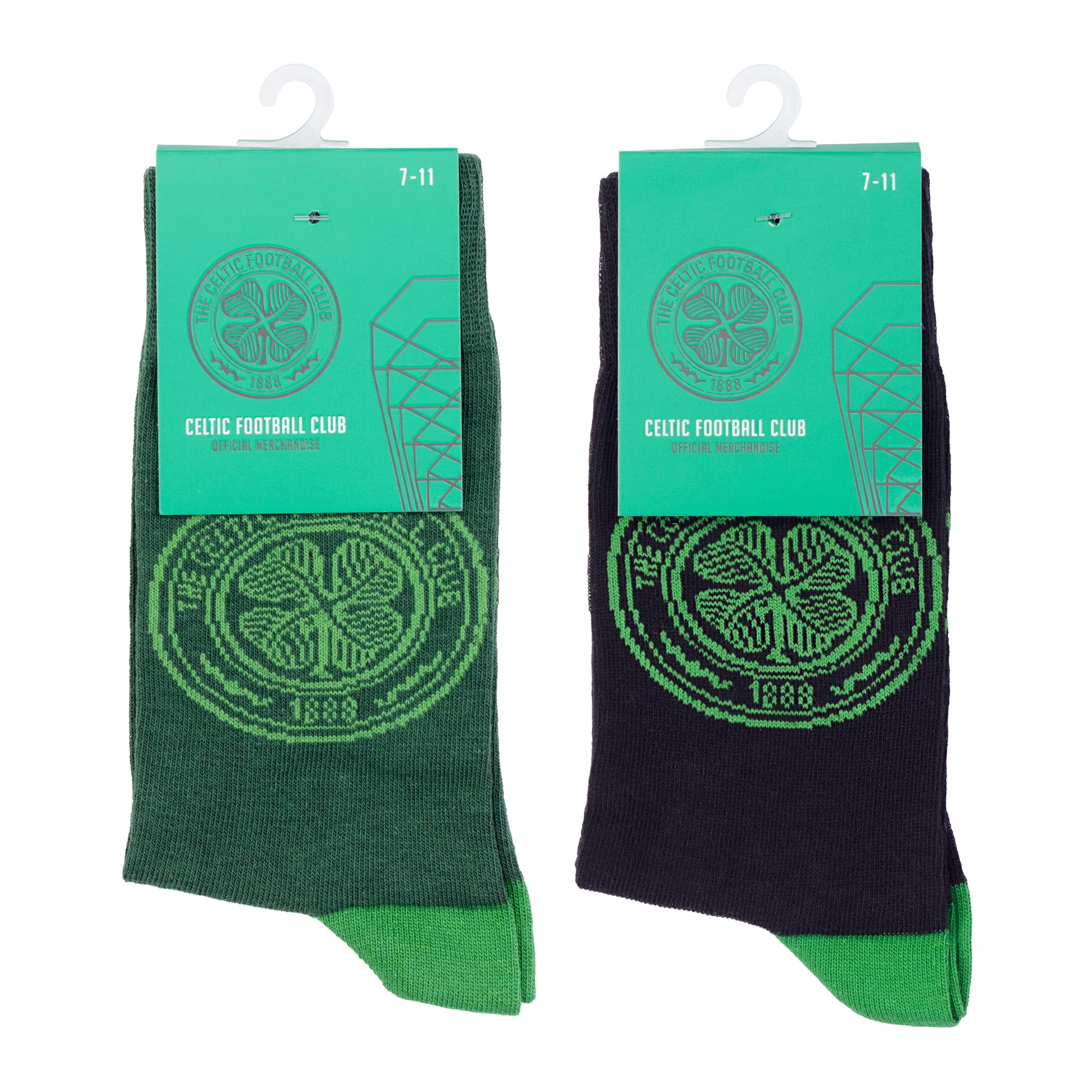 The Gift Scholars Officially Licensed Celtic Twin Pack Socks - Men's & Boys Training & Casual Wear 7-11 Black + Green