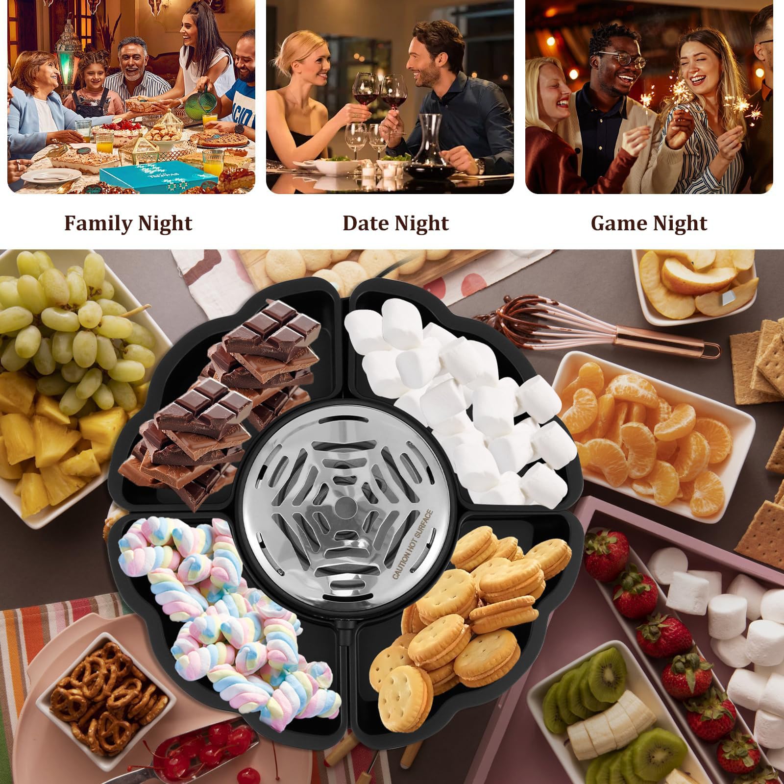 Máquina Para Hacer Smores Eléctrica 2 en 1, Máquina Para Hacer Smores de Mesa Sin Llama Para Uso en Interiores, Kit Eléctrico Para Asar Malvaviscos Para el Hogar, Fiestas y Noches de Cine