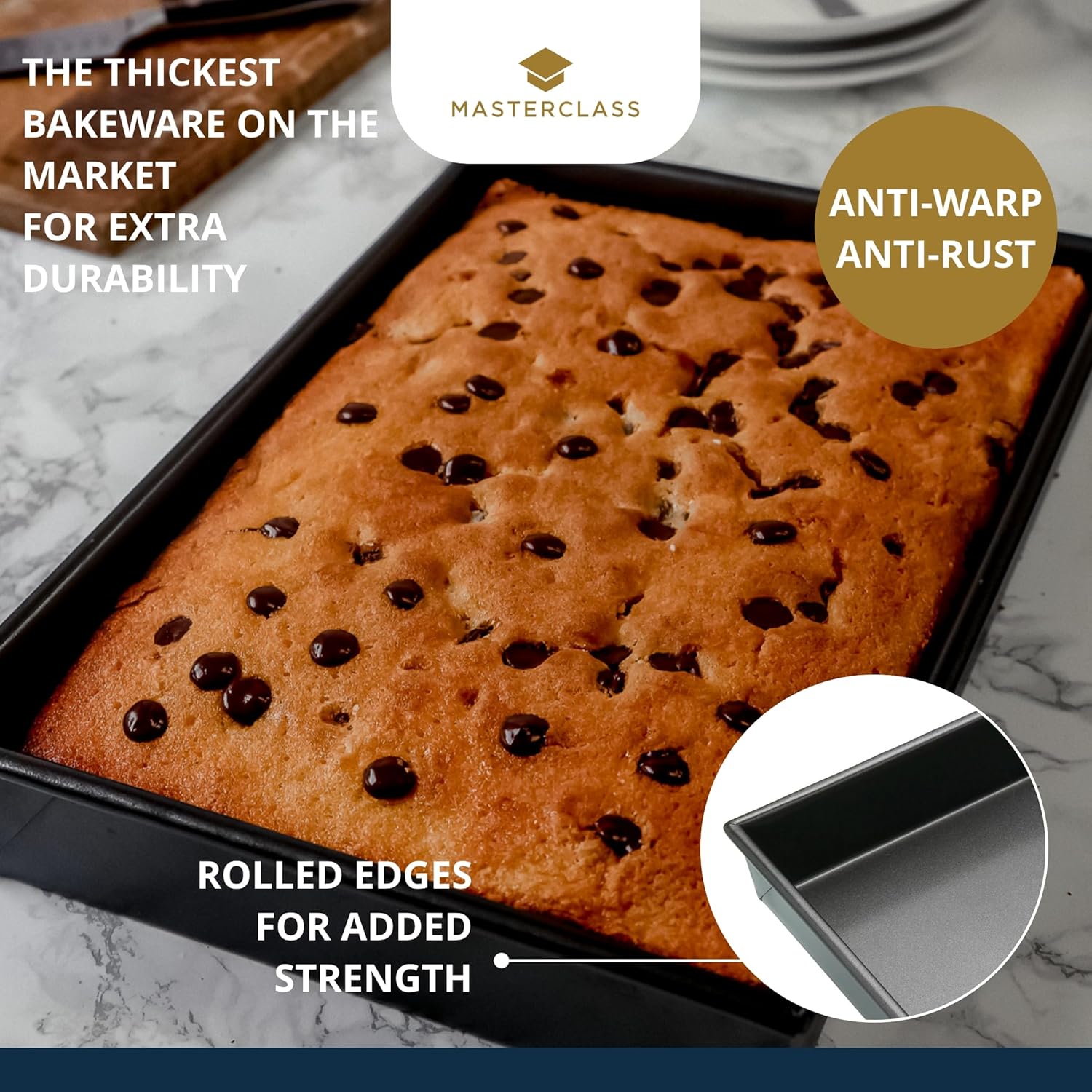 MasterClass 35 x 24 cm Baking/Roasting Tray with PFOA Free Non Stick, Robust 1 mm Carbon Steel Deep Rectangular Traybake Tin