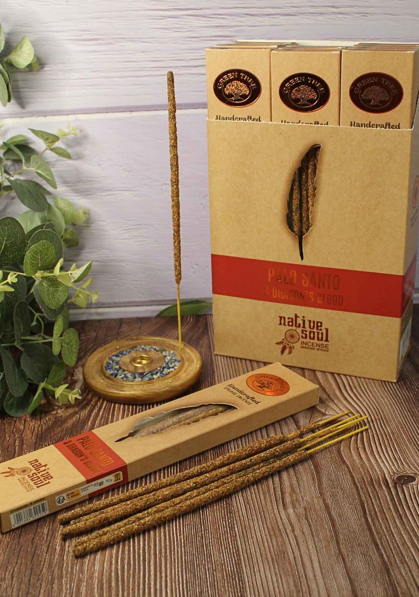 Jrose Collections Multicolor Native Soul Palo Santo Incense Sticks – 3 Box Set With Jrose Wooden Burner – Handcrafted Masala Smudge Sticks – Choose From 6 Fragrances (Palo Santo & Dragon’s Blood – 3 Box Set With Burner)