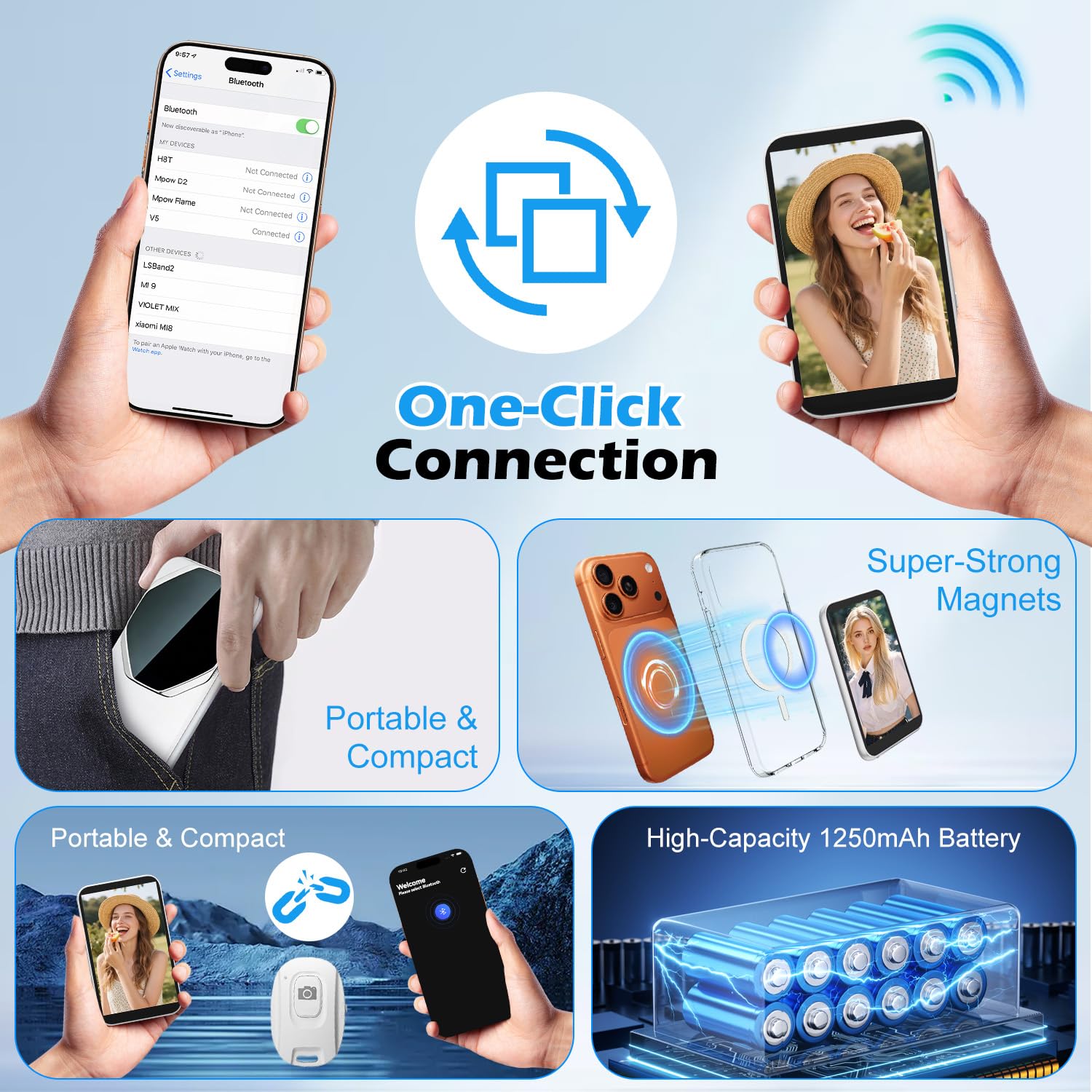 Handy Selfie Monitor für iPhone & Android – 4K Selfie Monitor iPhone mit 3,97" Bildschirm, Bluetooth-Fernbedienung, Magnetring & Langzeit-Akku für Vlog, Live-Stream & TikTok