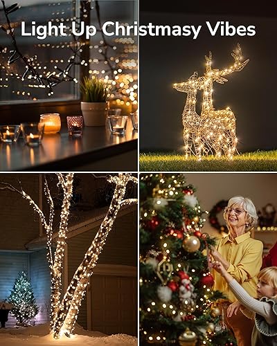 Miniatura 5 de ULG Paquete de 2 tiras de luces LED de Navidad de 186 pies, 500 luces LED extensibles impermeables con función de memoria, 8 modos, bombillas de