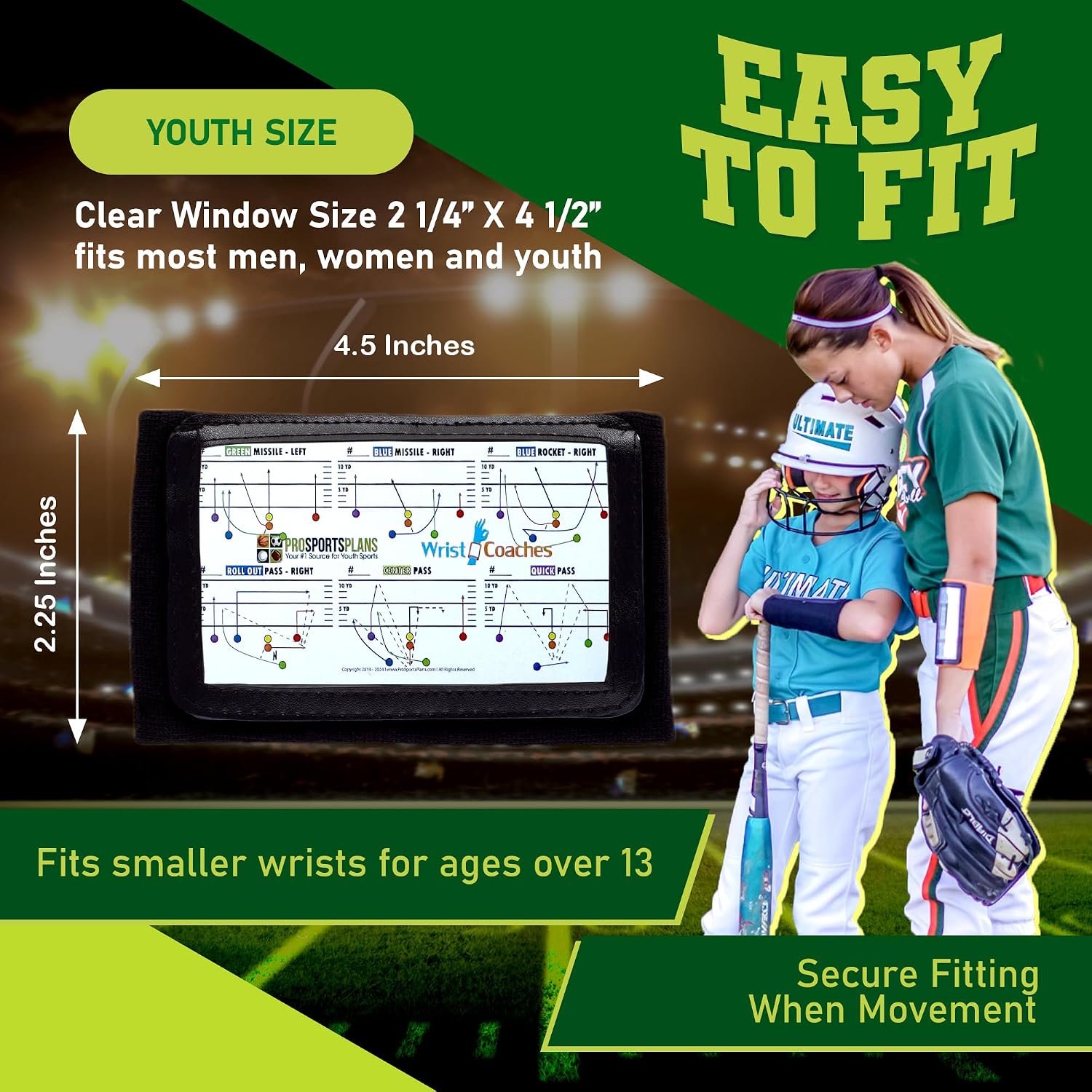 Football Play Wristbands - Youth Quarterback Gear - Wristband Playbook for Football and Softball Signs