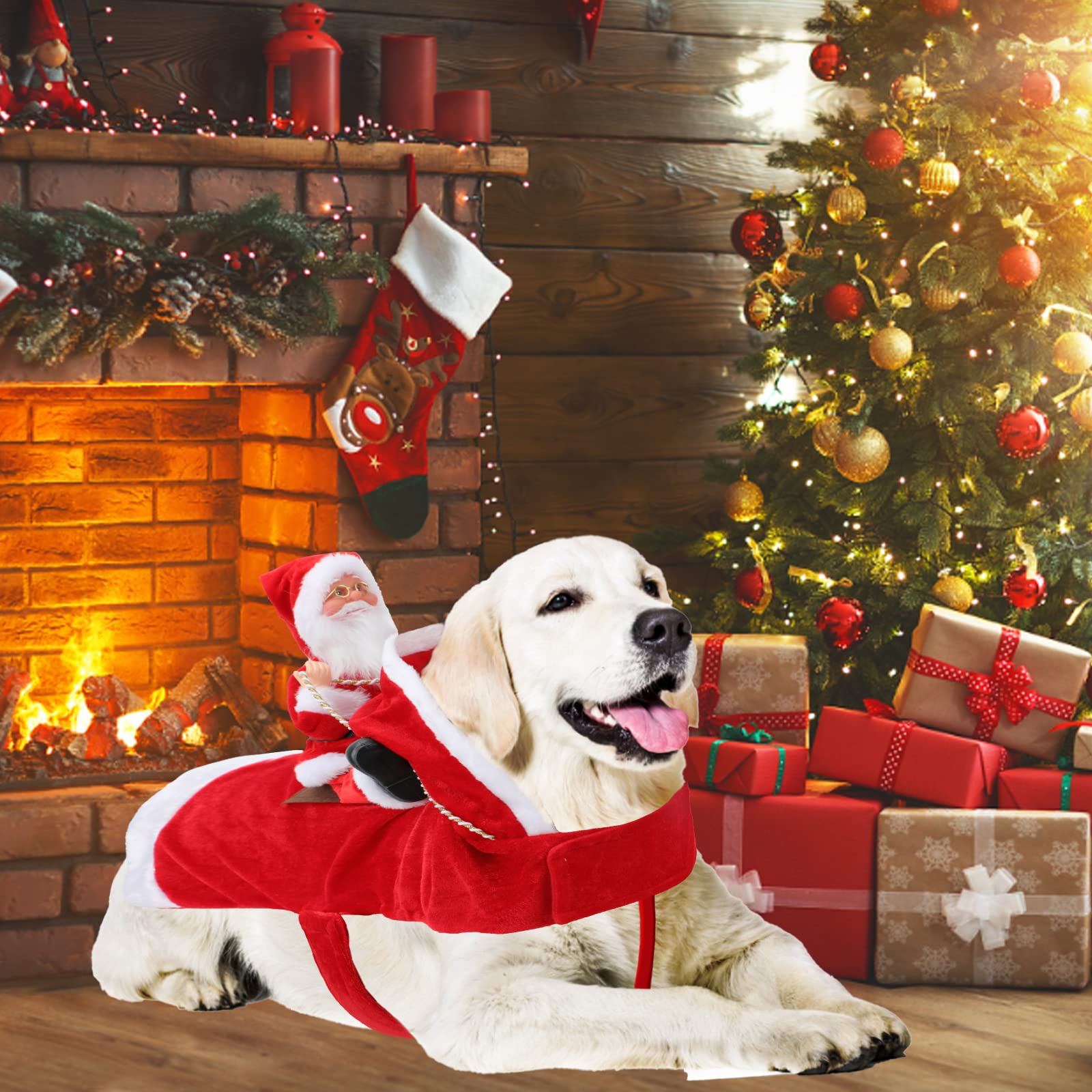 Hund Santa Claus Reiten Weihnachtskostüm, Premium Haustier Kleidung Weihnachten Reiten Outfit für Kleine Große Hunde Katzen Kleidung Weihnachtsfeier Anzieh Kleidung XXL