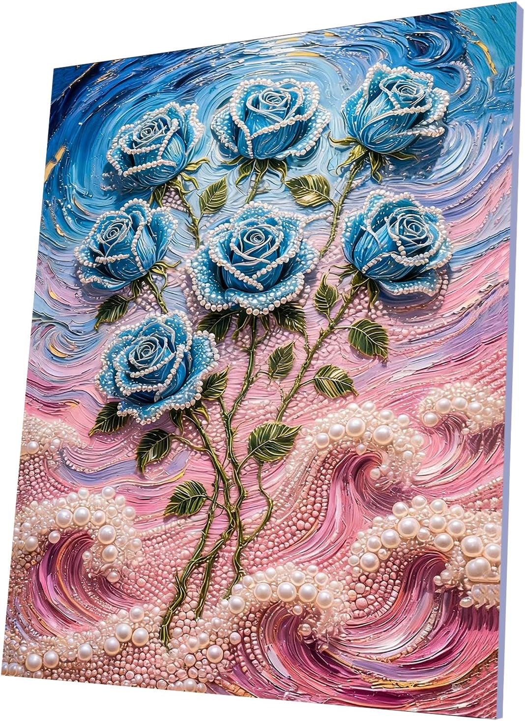 DIY Diamond Pearl Painting Kit for Adults, Flower 3D Pearl Painting Craft with Wooden Frame 40x50cm, Beginner Friendly Home Wall Decor Art, Gift for Women Men Housewarming (Blue Rose)