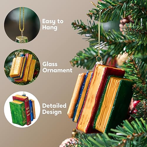 Miniatura 2 de Joiedomi Mini adorno de cristal soplado para libro de Navidad, pequeños y divertidos mini adornos para decoración de árbol de Navidad, decoraciones