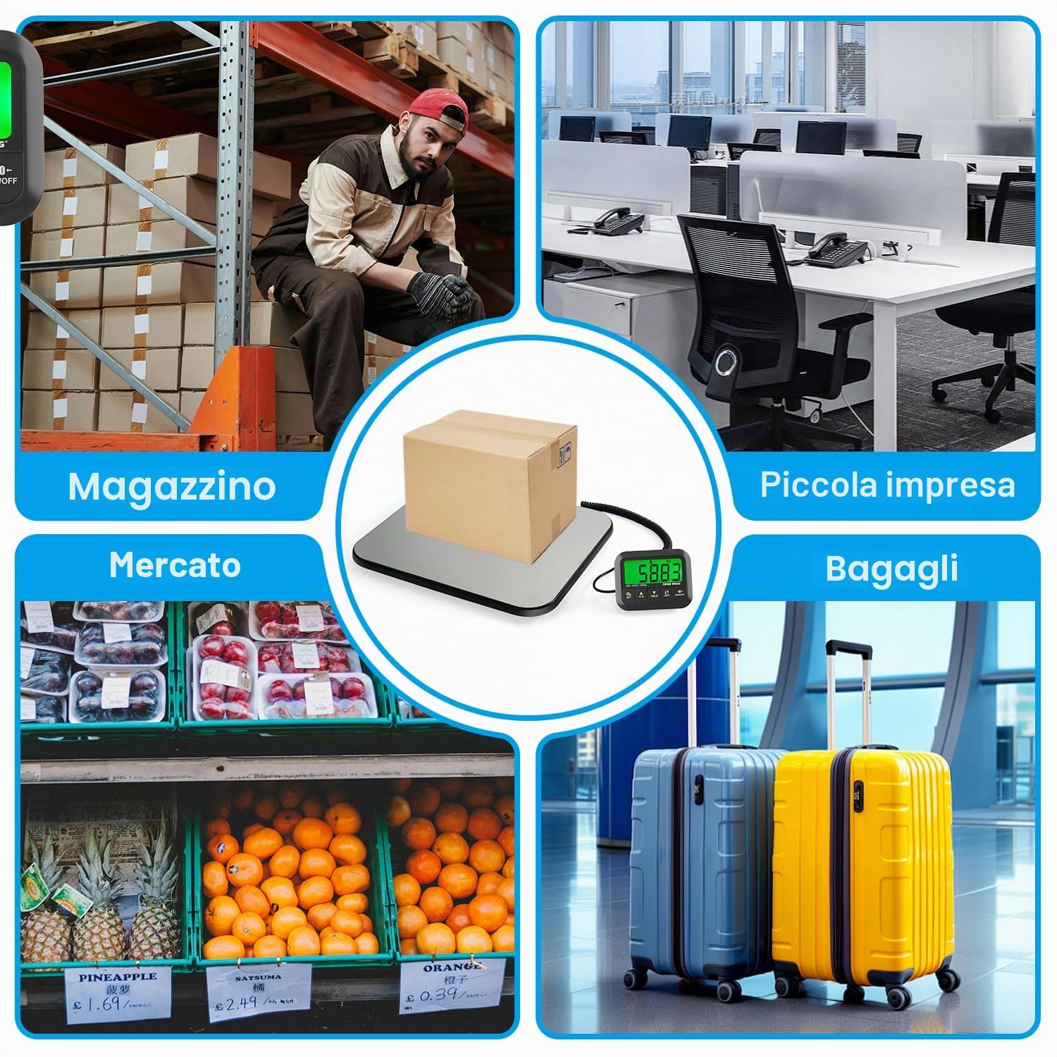 GRAM PRES Bilancia postale ad alta precisione con Hold/Tare/Pcs, 440 lbs/10 g, bilancia digitale con display LCD per pacchetti/bagagli/ufficio postale/cane, incl. batteria e cavo USB