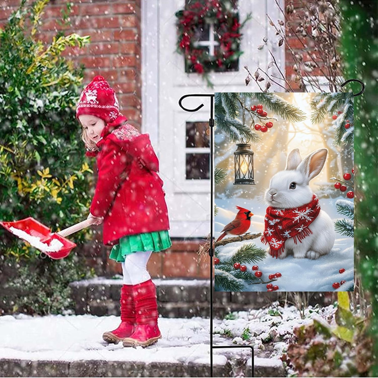 Winter Garden Flags 12x18 Inch Double Sided, Small Burlap Holiday Farmhouse Rustic Snow Bunny Cardinal Garden Flag Christmas Winter Decorations Outdoor Yard Lawn Porch Flags for Outside - Image 3