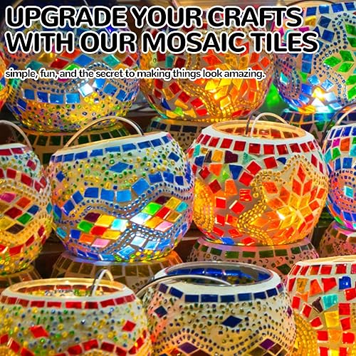 Miniatura 6 de Azulejos de mosaico de vidrio de 1.1 libras, azulejos de mosaico de cristal irregulares para manualidades a granel y kit de pequeños escalones,