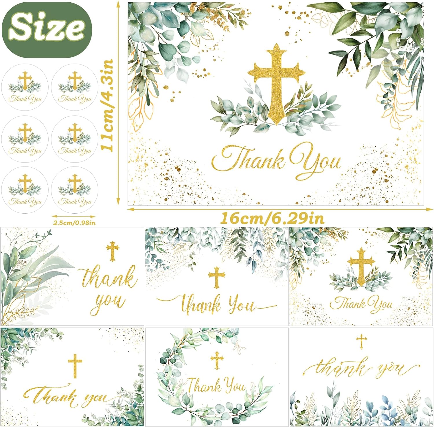 30 Pack Christian Thank You Cards with Envelopes & Stickers - 6x4 Inch Religious Christian Greeting Cards Bulk for Baptism, Wedding, Communion, Funeral, Baby Shower - Image 2