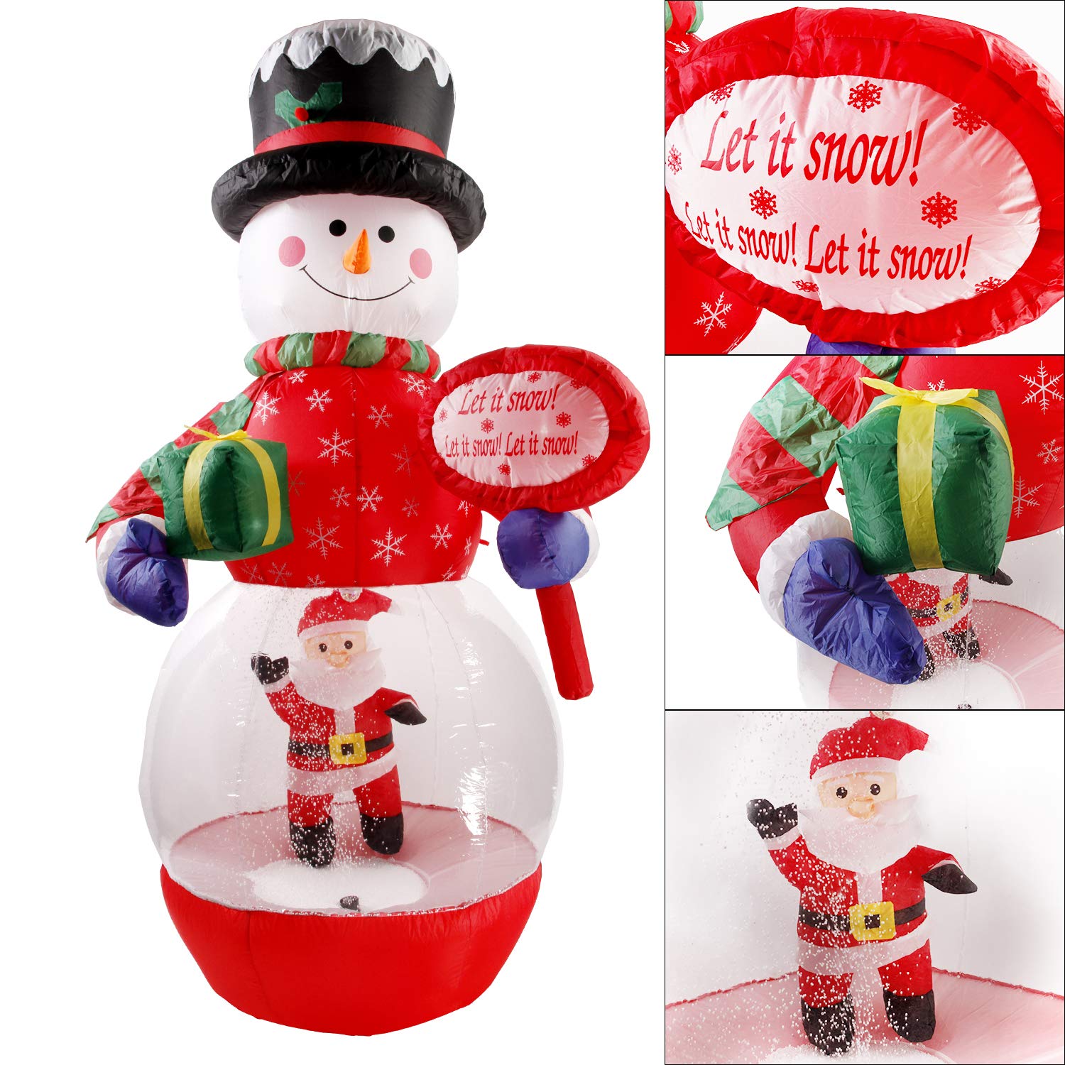 CCLIFE Bonhomme de Neige Gonflable, Décorations de Noël Bonhomme de Neige Gonflable Exterieur Interieur LED avec Pere Noel y Pingouin Noel Lumineux Exterieur Deco