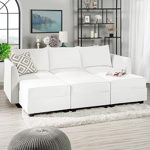 Miniatura 1 de Naomi Home Elizabeth - Sofá modular modular con lino otomano, sofá de 6 plazas con asiento de almacenamiento, sofá modular convertible para sala de