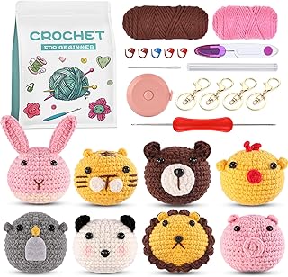 LAKIX Crochet Kit for Beginners, 8PCS Crochet Animal Kit for Adults and Kids, Beginner Crochet Kit for Gifts, Learn to Crochet Kits with Step-by-Step Video Tutorials