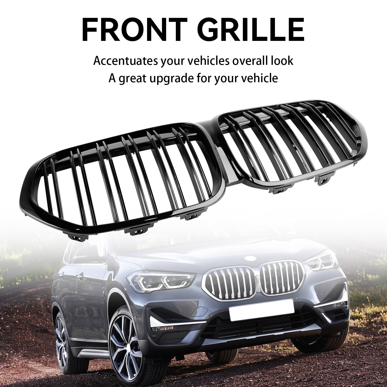 Front Kidney Grille Adatto per BMW X1 F48 F49 2019-2021 Dual Slat (No Logo)