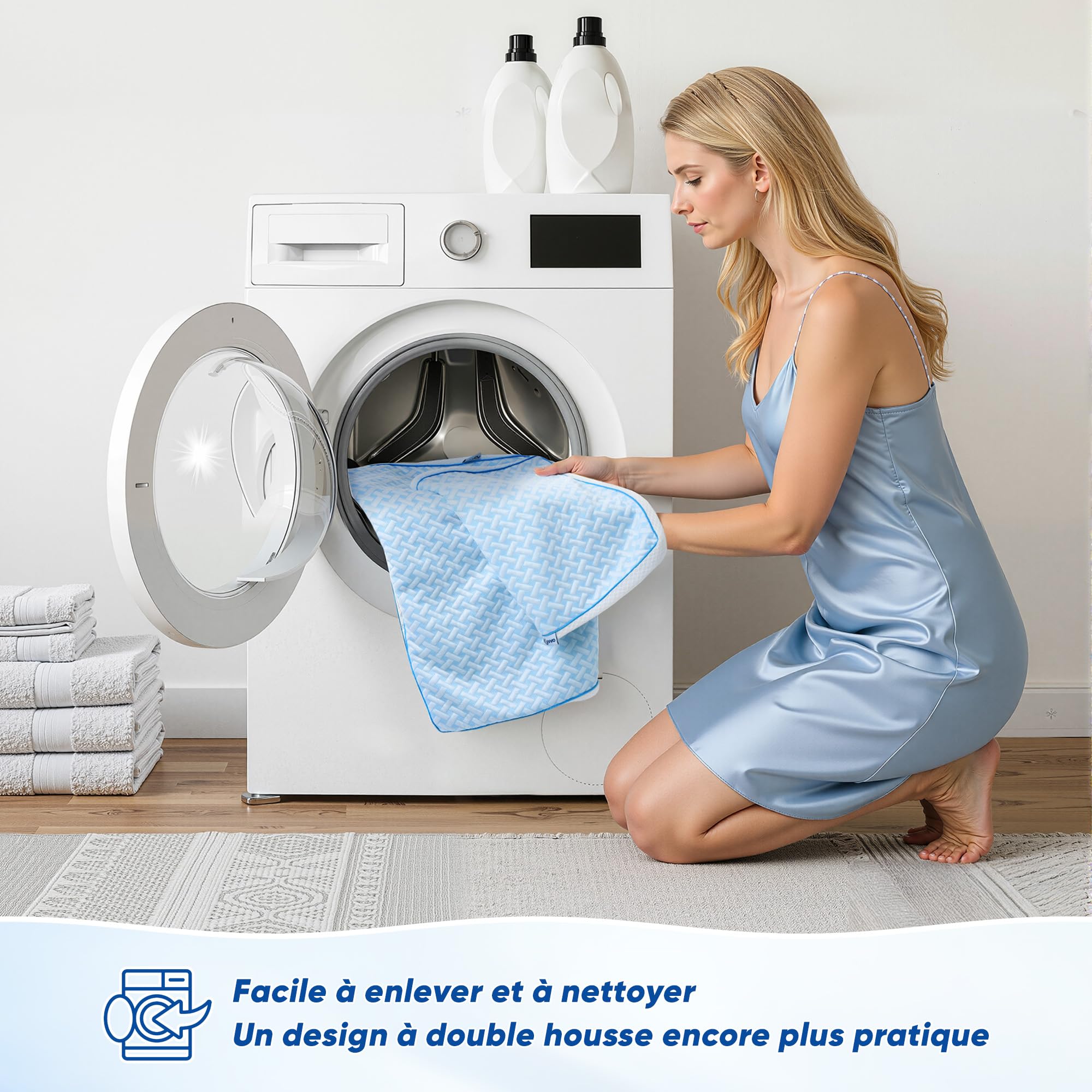 Oreiller mémoire de forme Gel – Oreiller 50x70 cervical à hauteur réglable, coussin respirant confortable, régulation thermique bi-face, avec housse amovible lavable, idéal pour toutes positions
