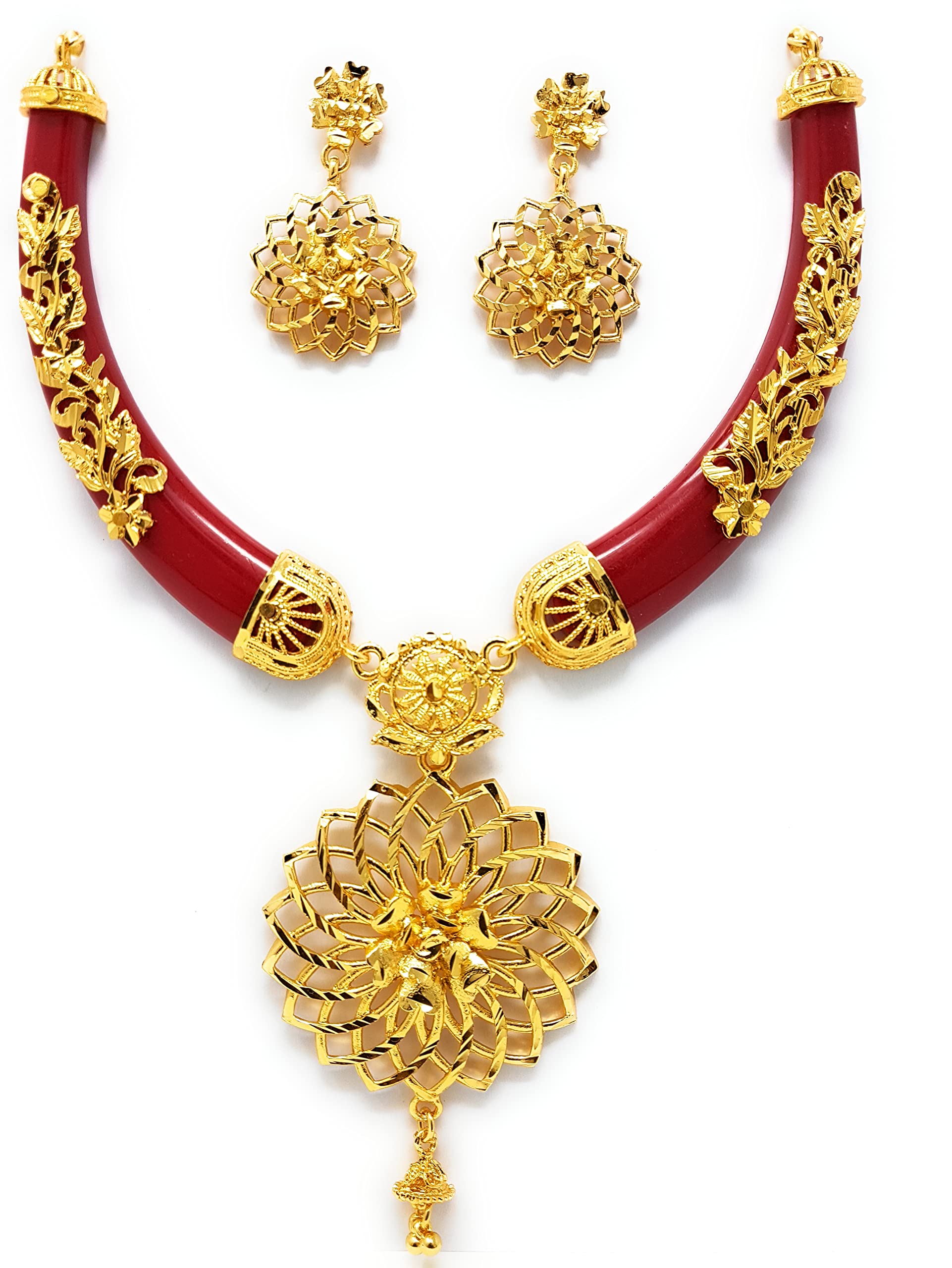 new jessoreswari jewellers Red Gold Plated Necklace Jewellery Set for Women (B0B39NHMP7) Amazon Price History, Amazon Price Tracker