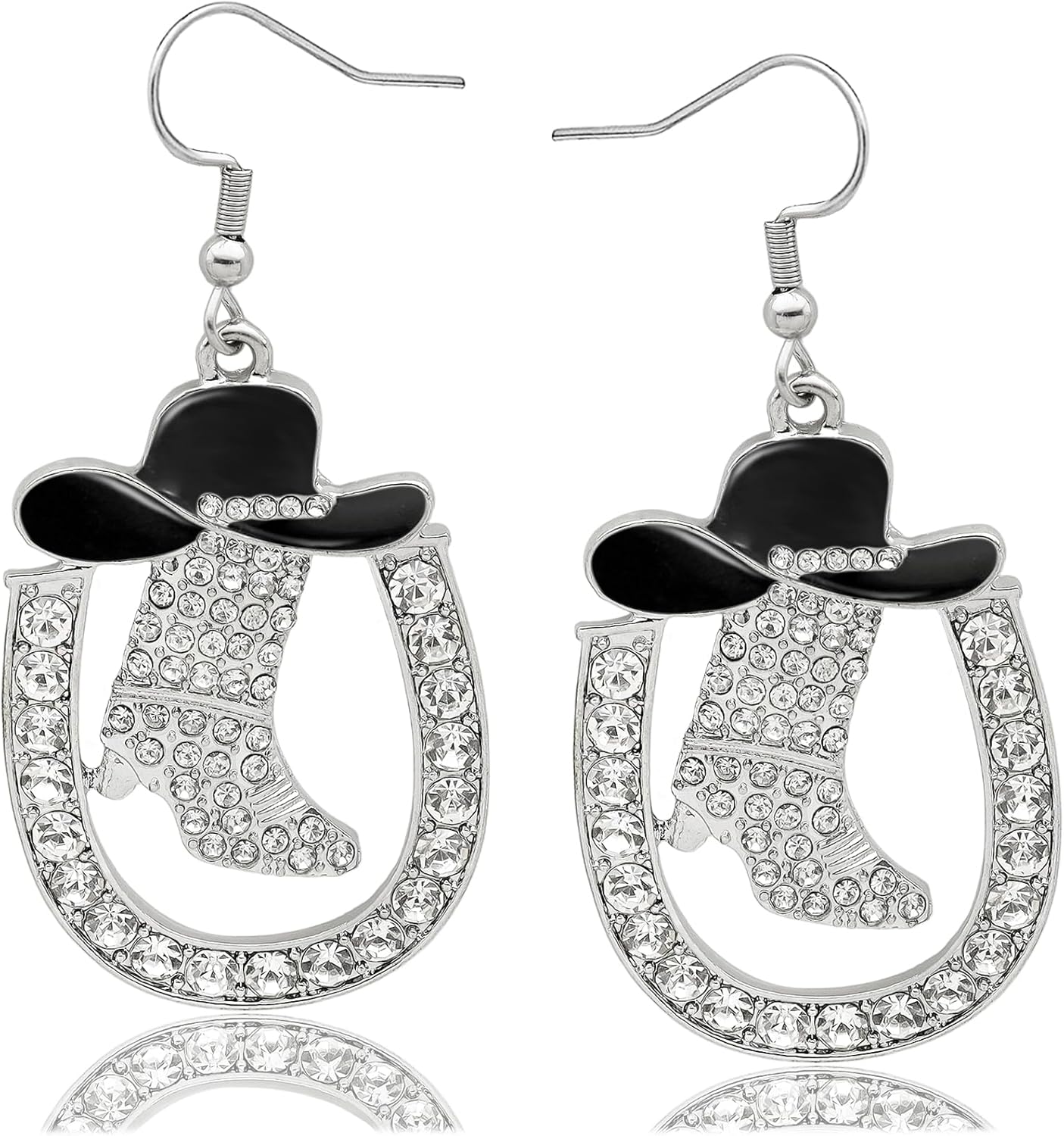 Bling Cowgirl Boot Horseshoe Earrings for Women Cowgirl Cowboy Rhinestone Enamel Hat Western Dangle Earrings Rodeo Cowboy Accessory for Women Country Concert Outfits Jewelry Gift