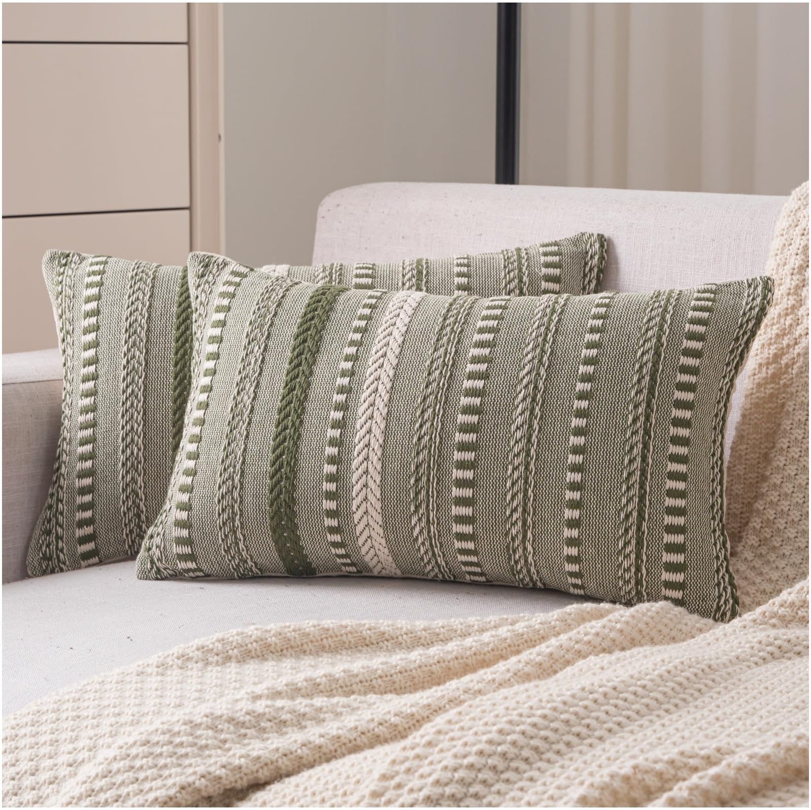 Cethom Boho Throw Pillow Covers 12x20 Inch Set of 2, Farmhouse Decorative