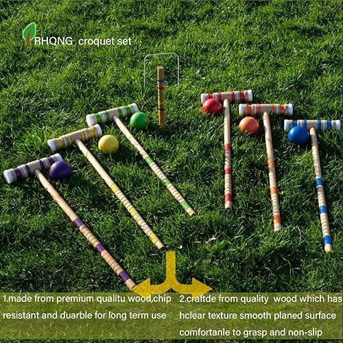 Miniatura 2 de RHQNG Juego de croquet -28IN 6 jugadores de mazos de madera para niños y adultos, diversión familiar al aire libre juego deportivo de jardín -