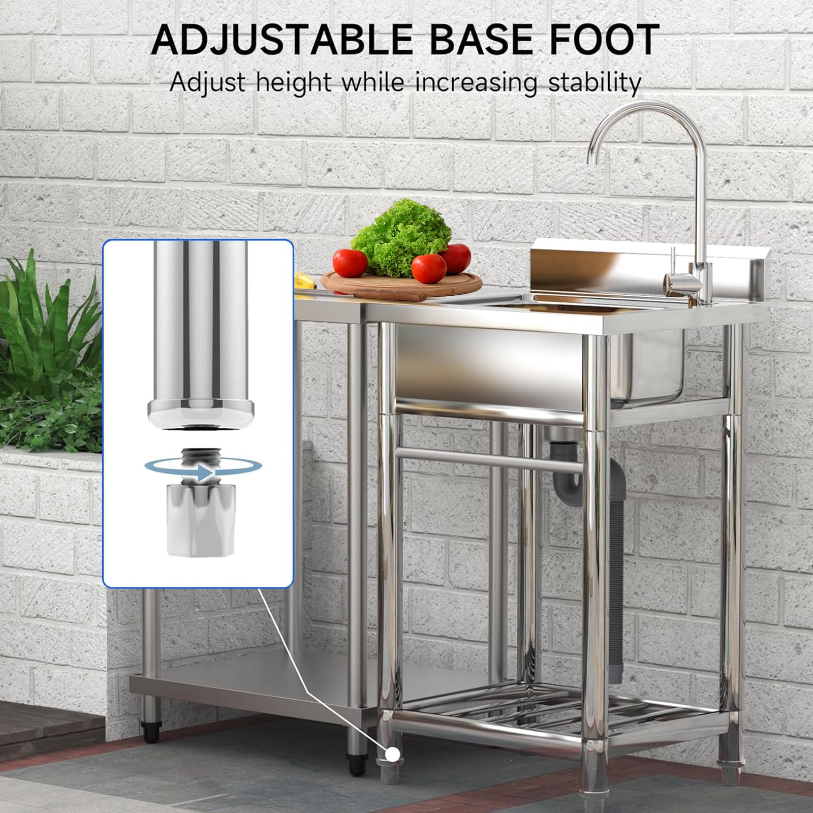 Garvee Évier utilitaire professionnel en acier inoxydable 304 – Cuve distinctif autoportante, robinet eau chaude/froide – Facile à nettoyer, usage intensif – Parfait cuisine, buanderie, salle de bain,
