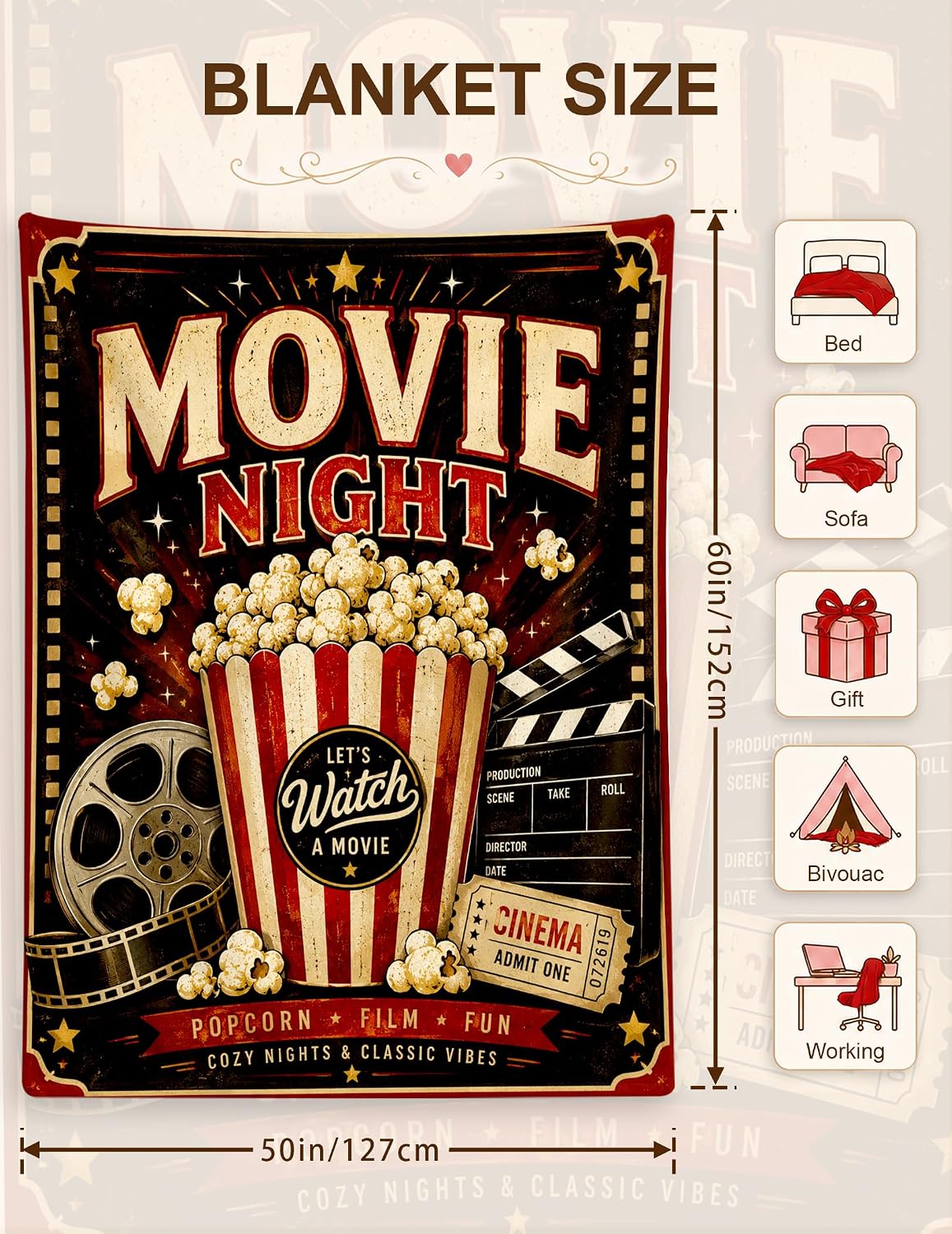 Movie Lover Gifts Theater Blanket for Adults Theater Gifts 60 * 50 image 3