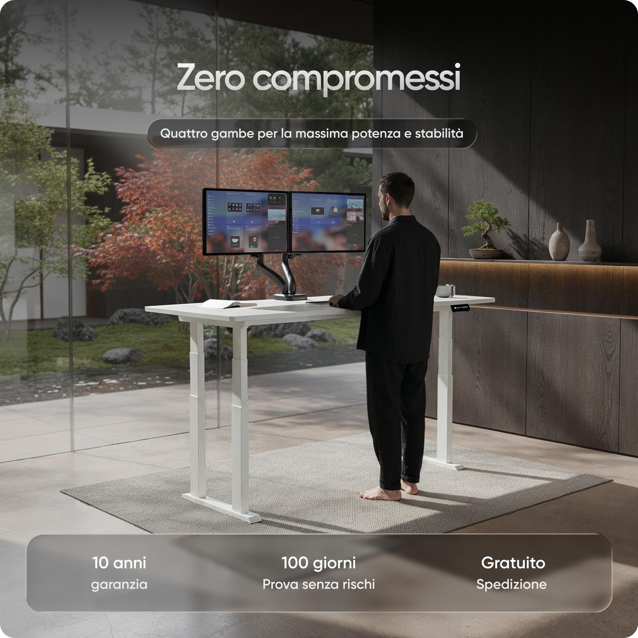 Titan - Telaio Scrivania Elettrica Regolabile in Altezza con 2 Motori, 3 Memorie, Protezione Anti-Collisione, USB, Ergonomica, Portata 200 kg, per Ufficio e Home Office, Larghezza 122-200 cm