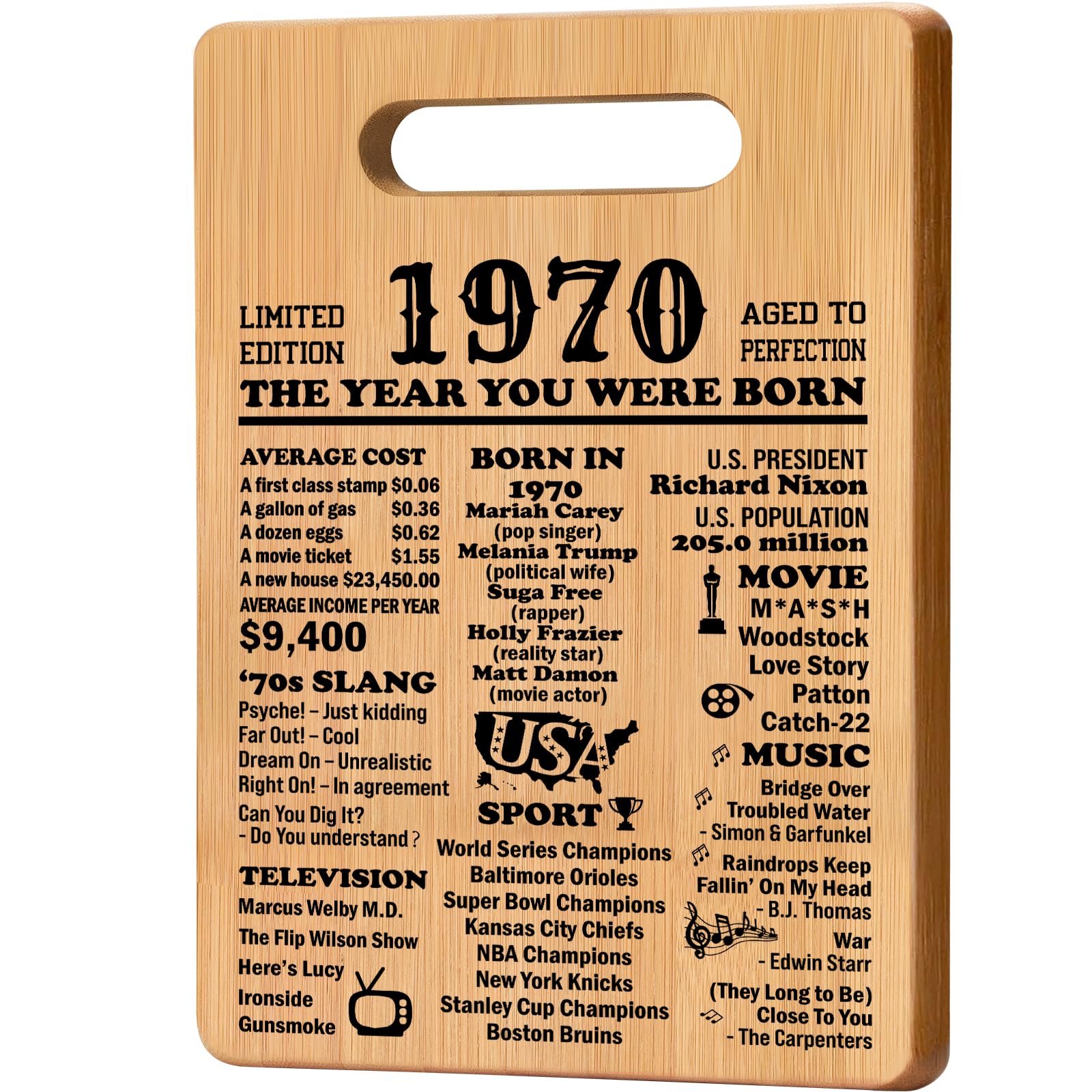 55th Birthday Gifts for Women Men, 1970 Cutting Board 55th Birthday Gifts for Her Him, Happy Birthday 55 Years Old Gifts 55th Birthday Gift, Unique Back in 1970 Gifts for Man Male Female Turning 55