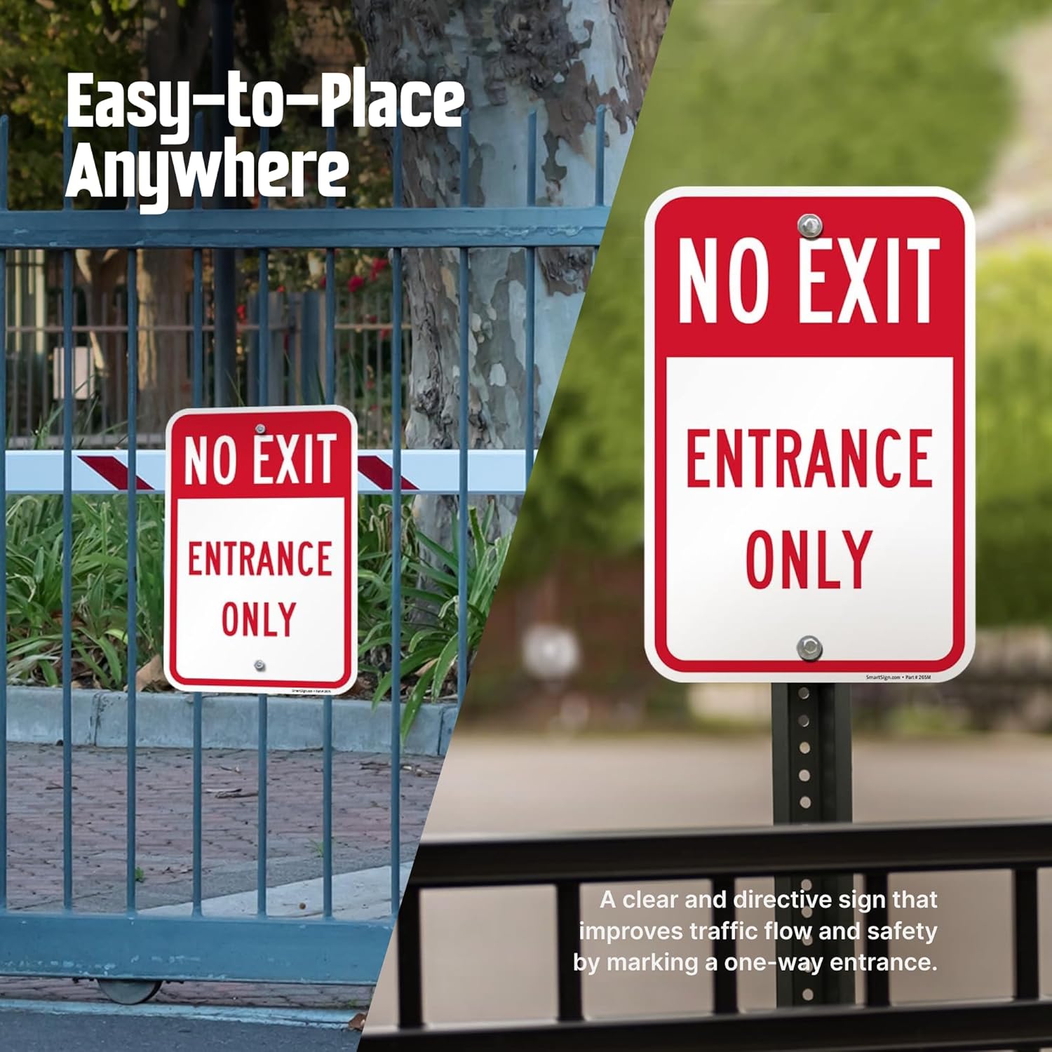 SmartSign No Exit Entrance Only Sign - 2-Pack, 12" x 18", 80 mil Thick Aluminum Composite (ACM), Pre-Drilled Holes, Red and White, Made in USA