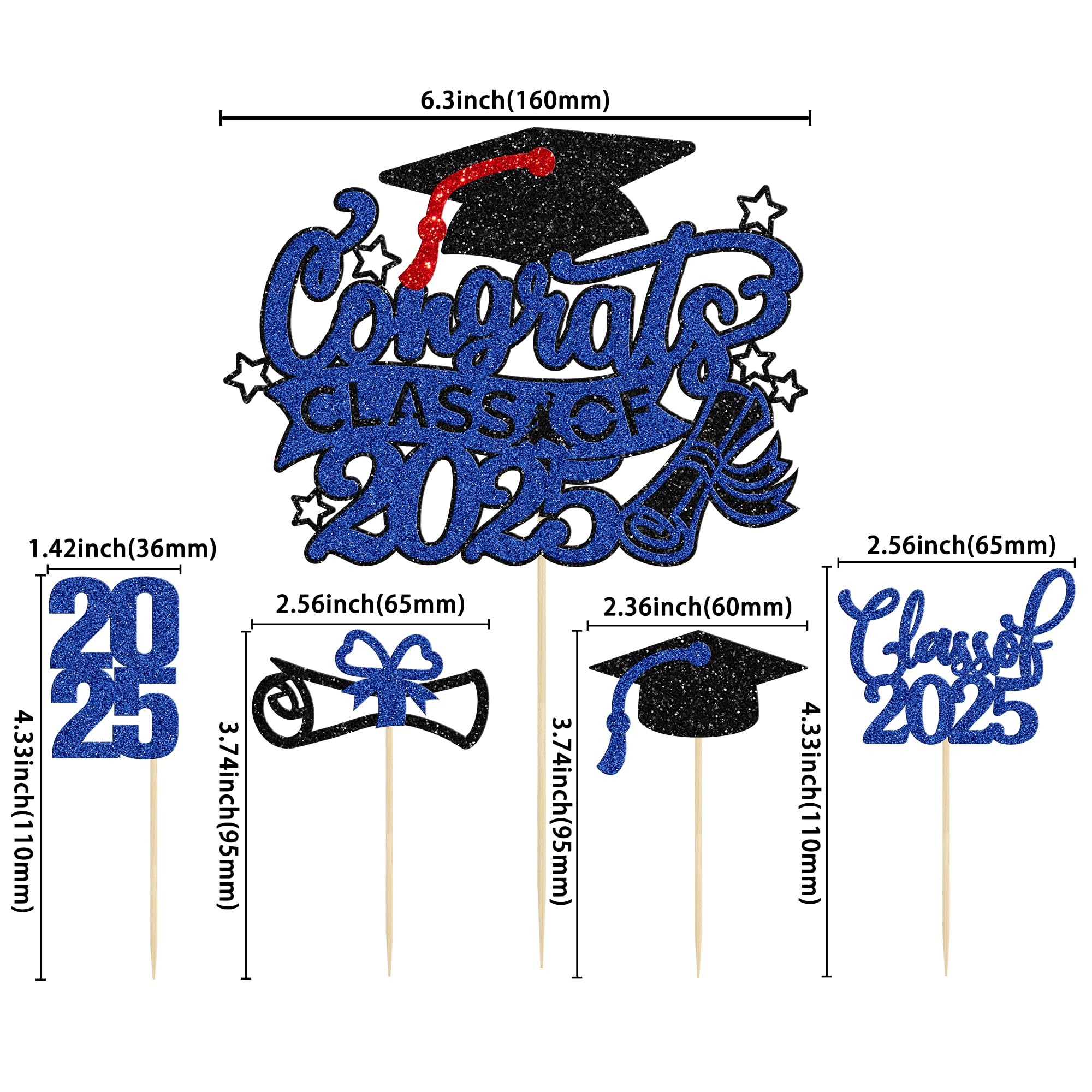 Gyufise 25Pcs 2026 Graduation Cupcake Toppers Glitter Class of 2026 Cake Topper Diploma Grad Cap Class of 2026 Cupcake Picks Decorations for 2026 Graduation Theme Party Supplies Black Blue - Image 2
