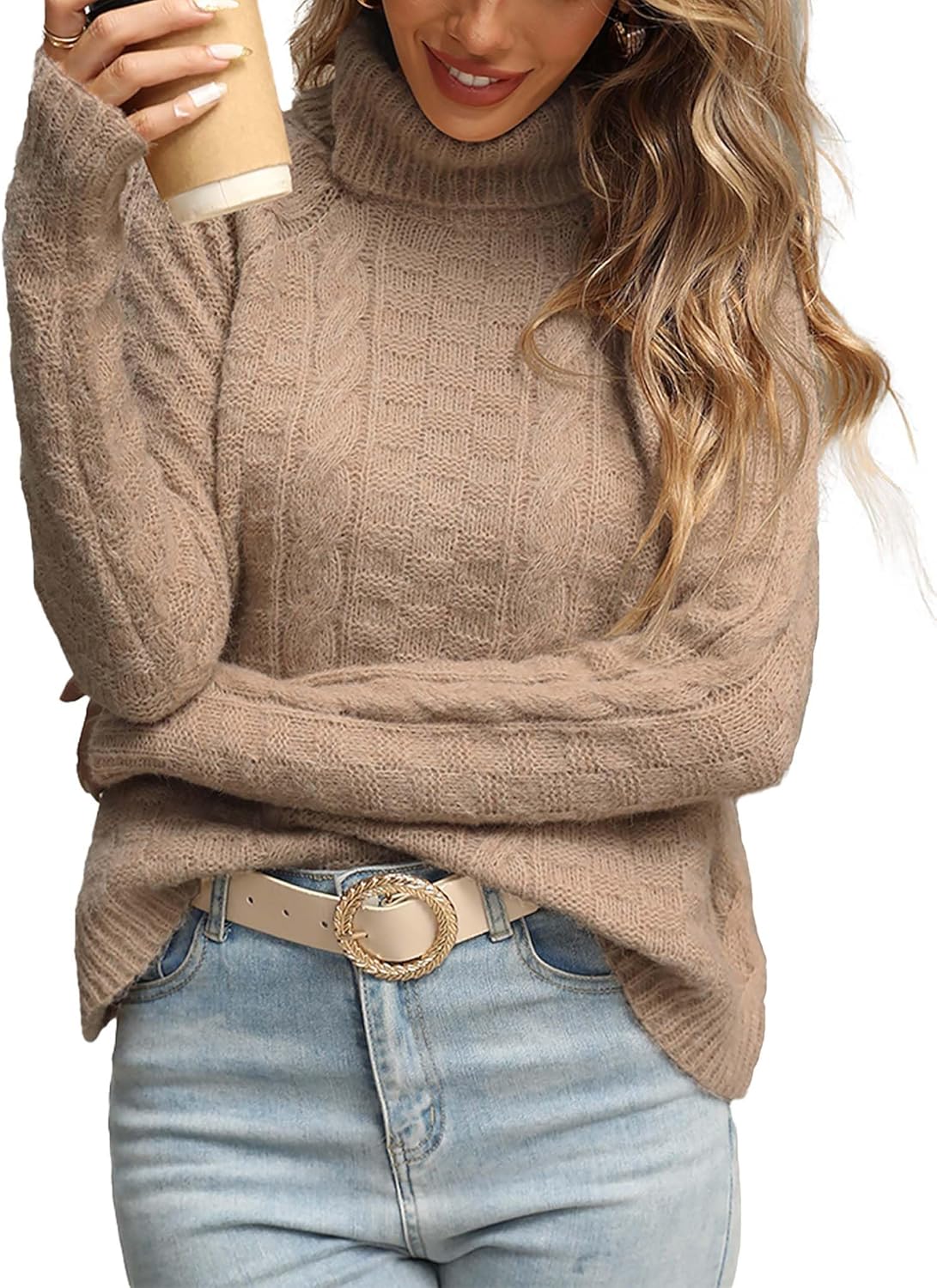 Womens Cute Turtleneck Cable Knit Sweater Cropped Spring 2026 Long Sleeve Pullover Sweaters Tops