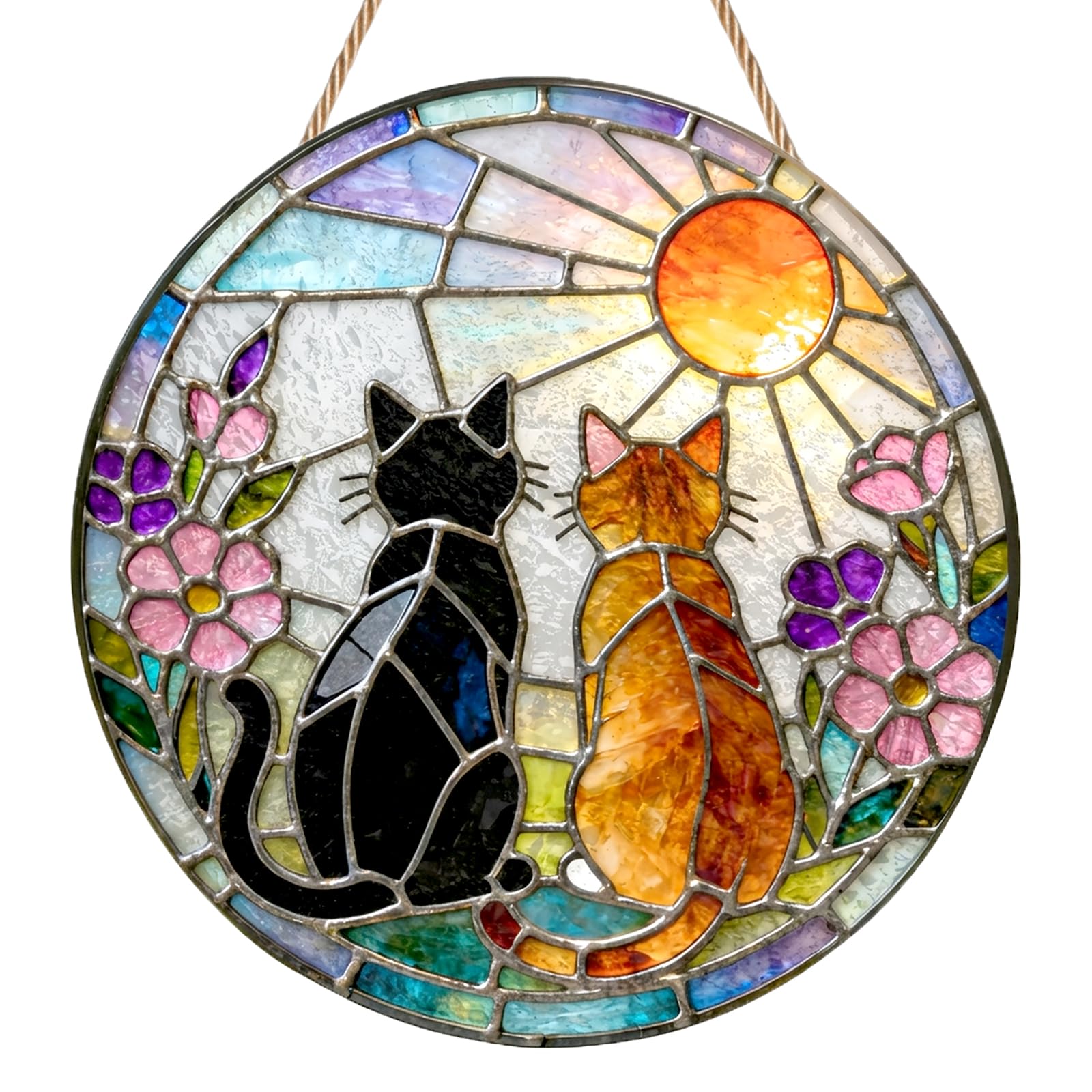 Sunset Cat Suncatcher, Heartwarming Cat Gifts for Women, Acrylic Stained Glass Sun Catchers for Windows & Walls, Hanging Ornament for Home, Garden & Fence Decorations