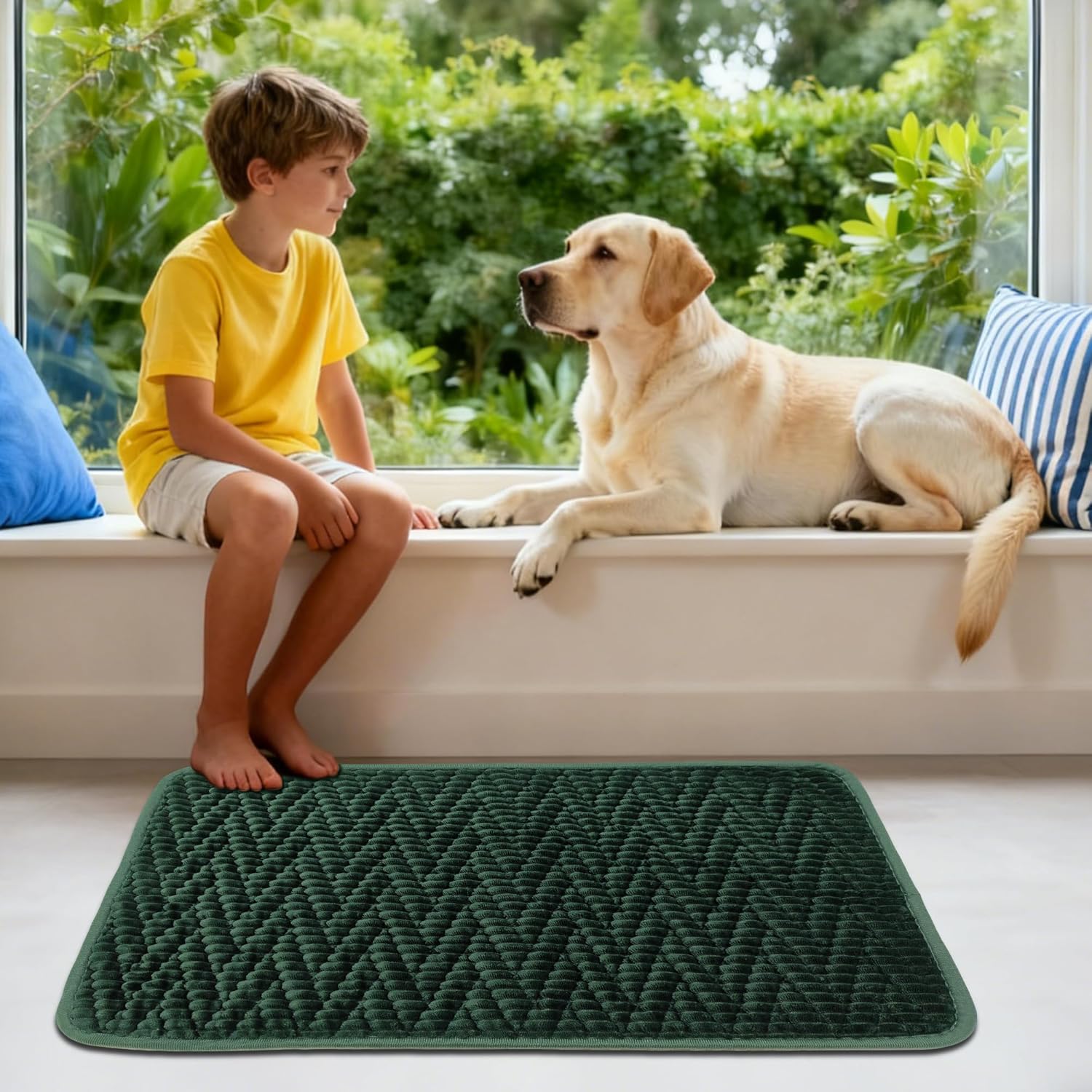 Chenille Bath Mat Non Slip Water Absorbent Soft Bathroom Rug Machine Washable, Green, 32"x20"
