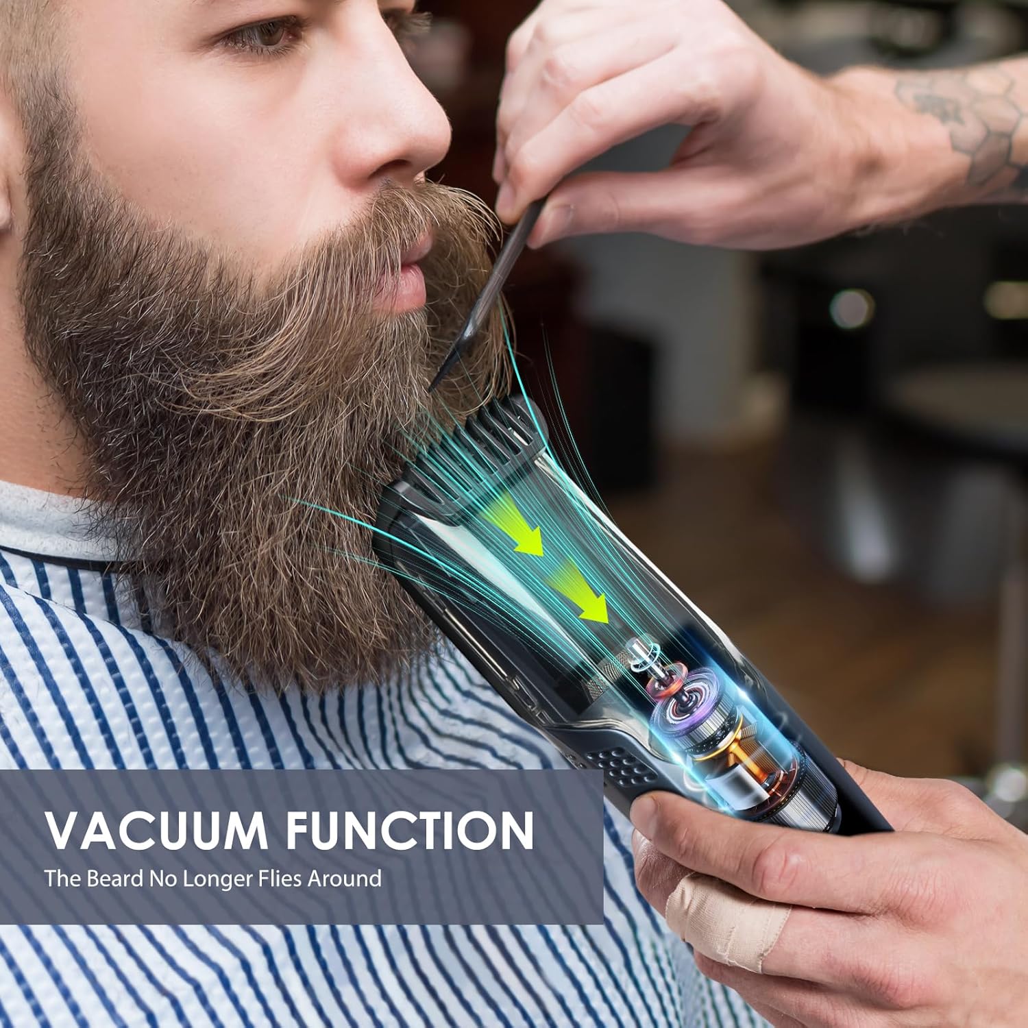Vacuum Beard Trimmer for Men with 20 Length and Styles Adjustable, Built-in Vacuum Trimmer for Mustache, Sideburns, Facial Hair, Rechargeable Mustache Trimmer - Image 3