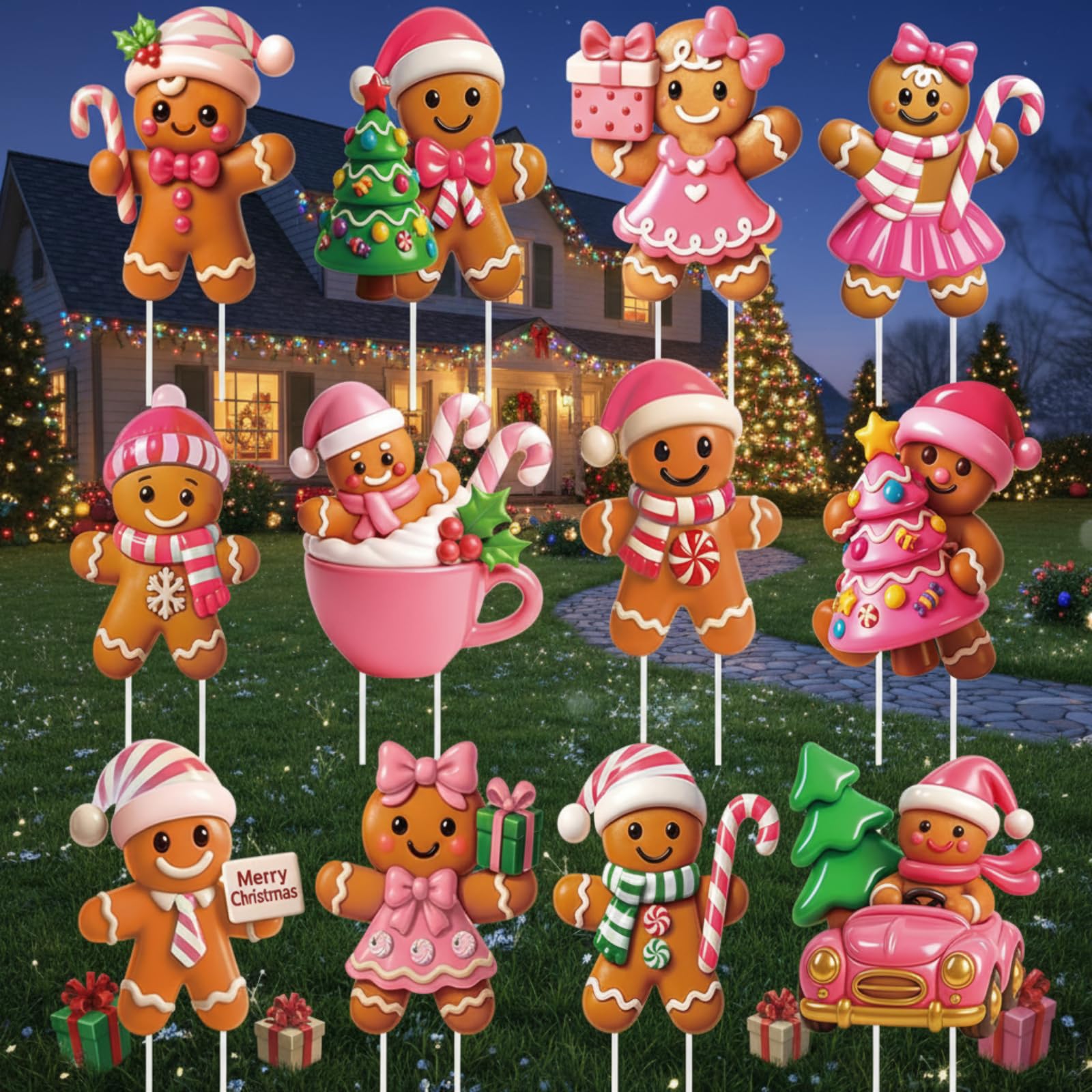Piquets bonhomme en pain d'épices pour combler les trous du sapin de Noël