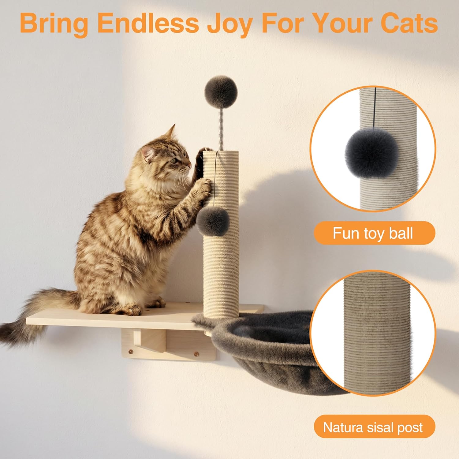 Cat Wall Shelves, Modern Wall-Mounted Cat Furniture Includes House, Bridge, Steps, Scratcher, Perch & Lounge for Indoor Cats, Space-Saving Wall Mounted Cat Shelves for Play & Rest