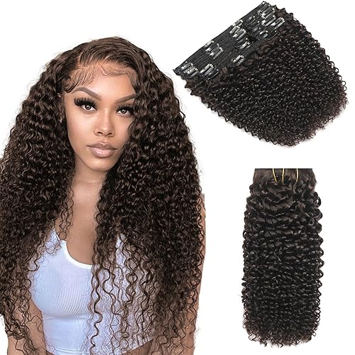 Miniatura 9 de Extensiones de cabello humano rizado con clip, extensiones de cabello humano rizado de 22 pulgadas, extensiones de cabello humano con clip para